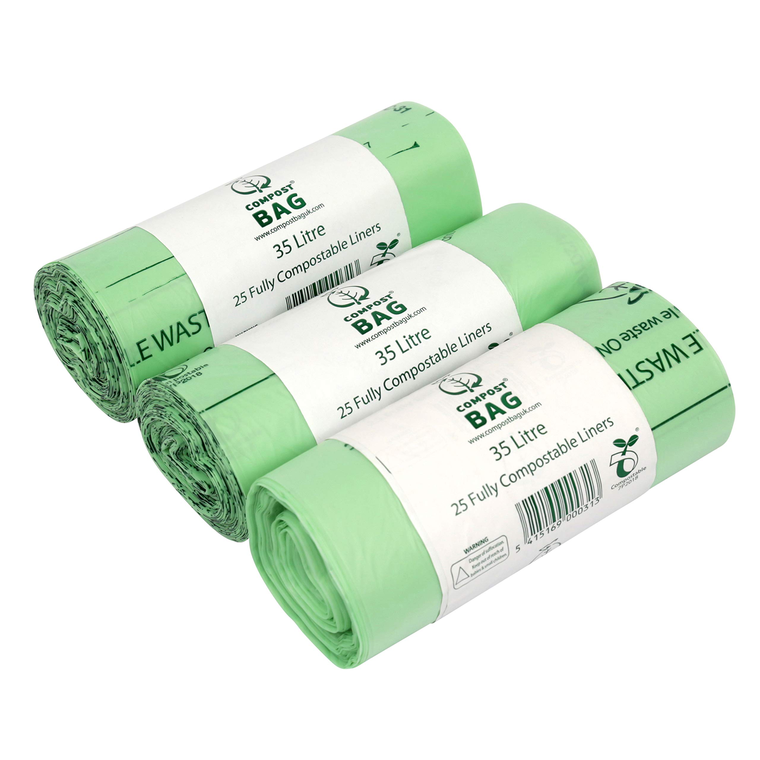 35/40 Litre x 75 Compostable Bags - Compost Bag Kitchen Food Waste Compost Liners 35/40L - EN 13432 - Bin Bags with Composting Guide 35L 40L
