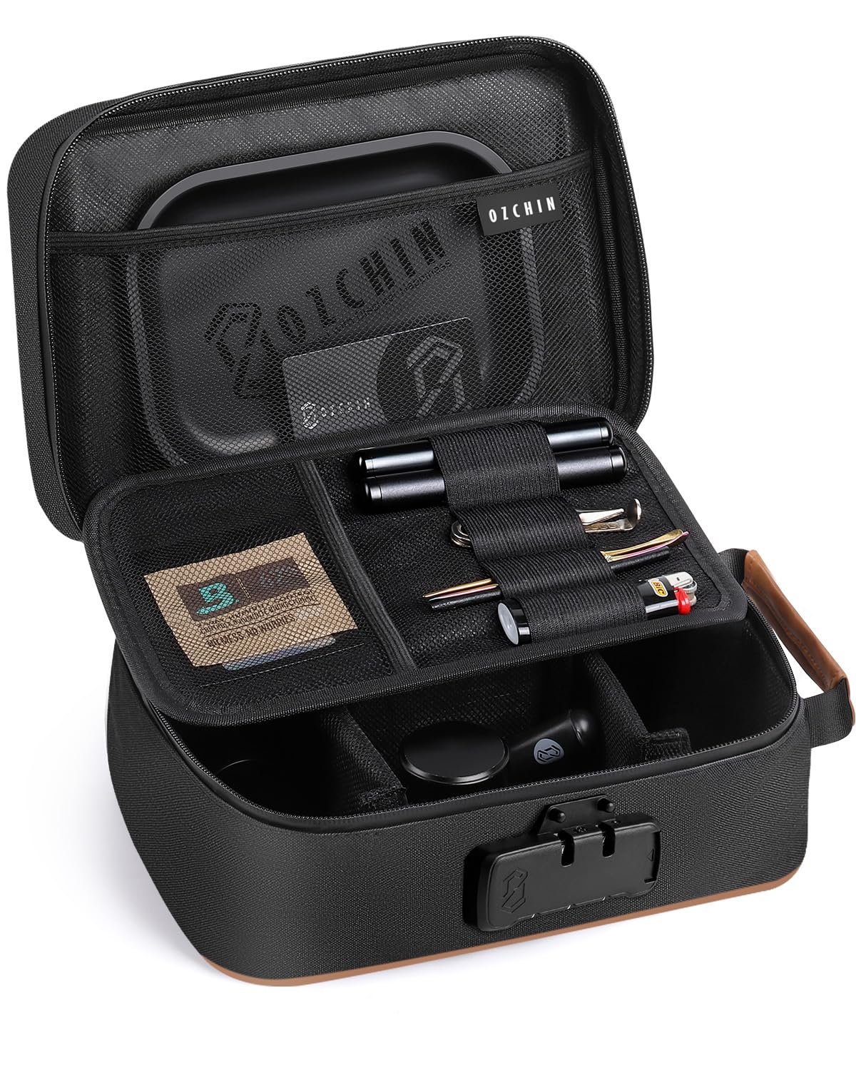 OZCHIN Smell Proof Bag with Combination Lock File Organizer Case Container Medicine Odorless Storage Lock Box Great Gift for Friend (Dark Brown, L)