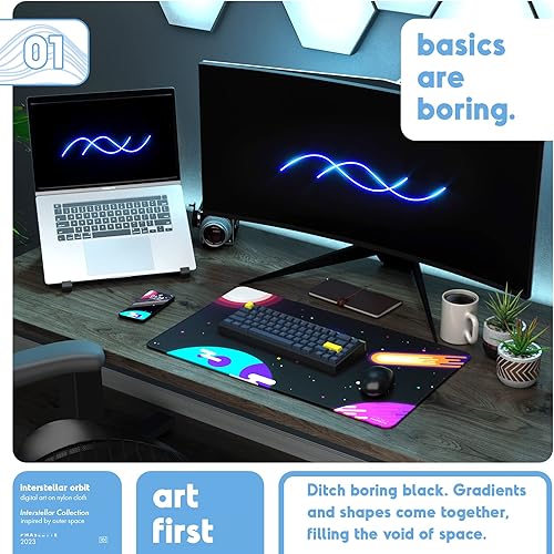 Miniatura 2 de PhaseByte Interstellar Orbit - Alfombrilla de mouse extendida para juegos, antideslizante con bordes cosidos, alfombrilla de escritorio de