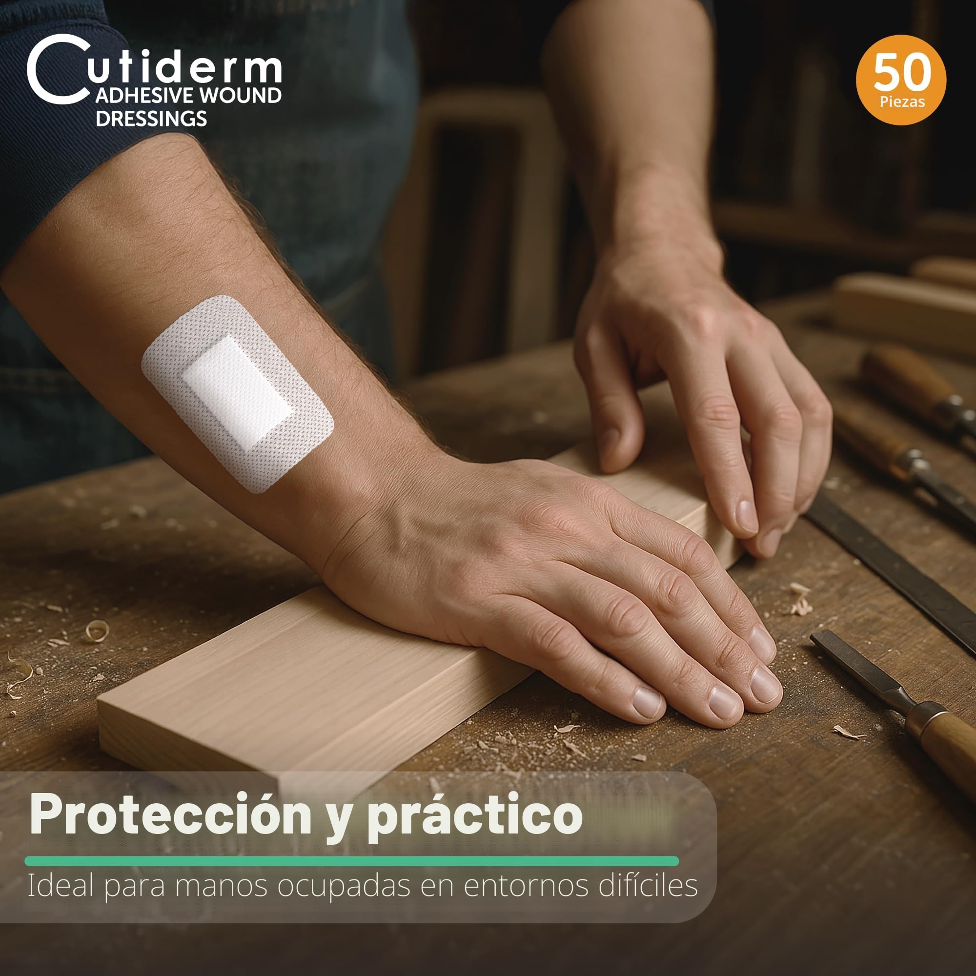 Cutiderm Apósito adhesivo estéril para heridas, 5 cm x 7,5 cm, caja de 50
