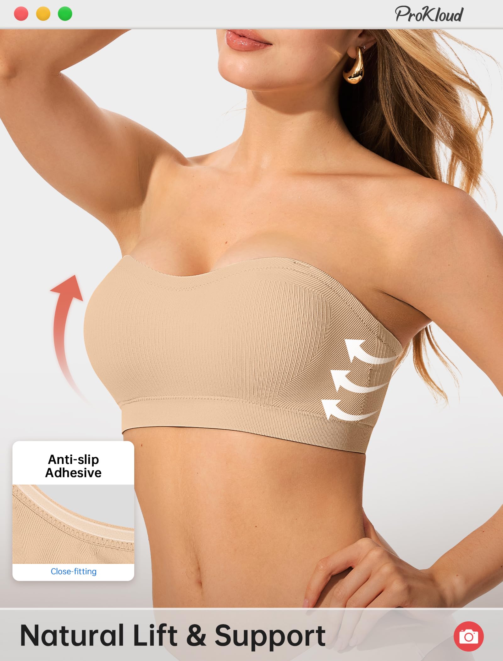 ProKloud Strapless Push Up Bras for Women Wireless Bandeau Bra Non-Slip Silicone Tube Top Padded Convertible Bralette — view 3