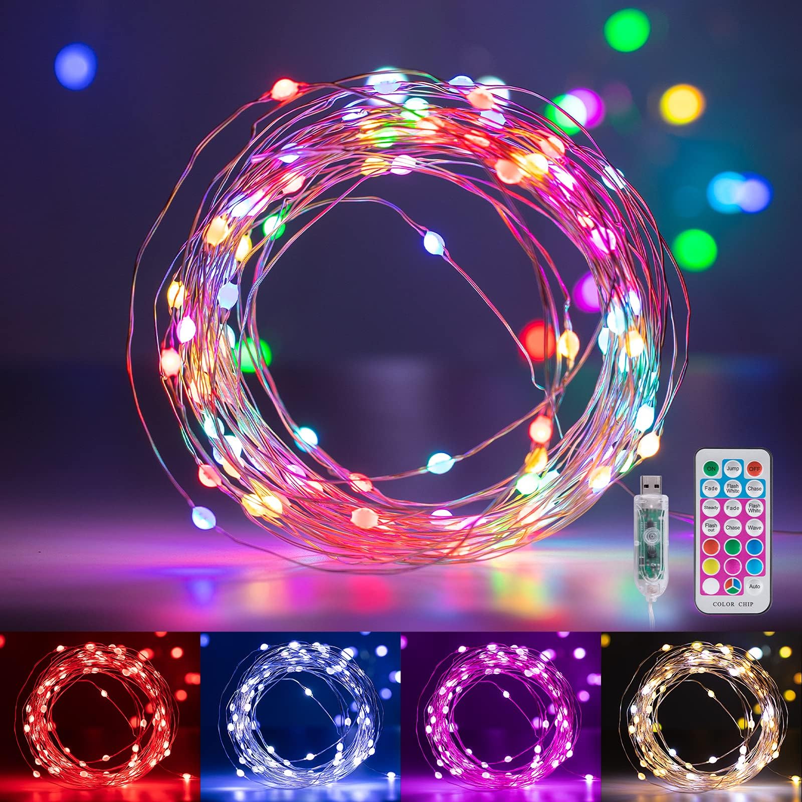 Minetom Fairy Lights Color Changing - 33FT 100 LED String Lights with Remote,11 Modes, USB Fairy Lights Indoor, Twinkle Christmas Fairy Light for Bedroom Indoor Classroom