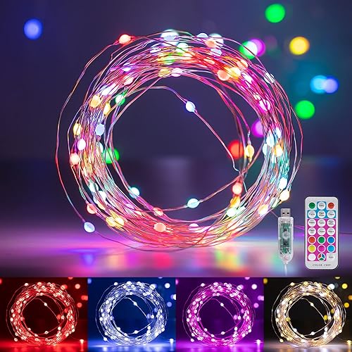 Miniatura 8 de Guirnalda de luces de hadas de 33 pies con 100 luces LED con control remoto, 22 luces parpadeantes de Navidad que cambian de color para dormitorio,
