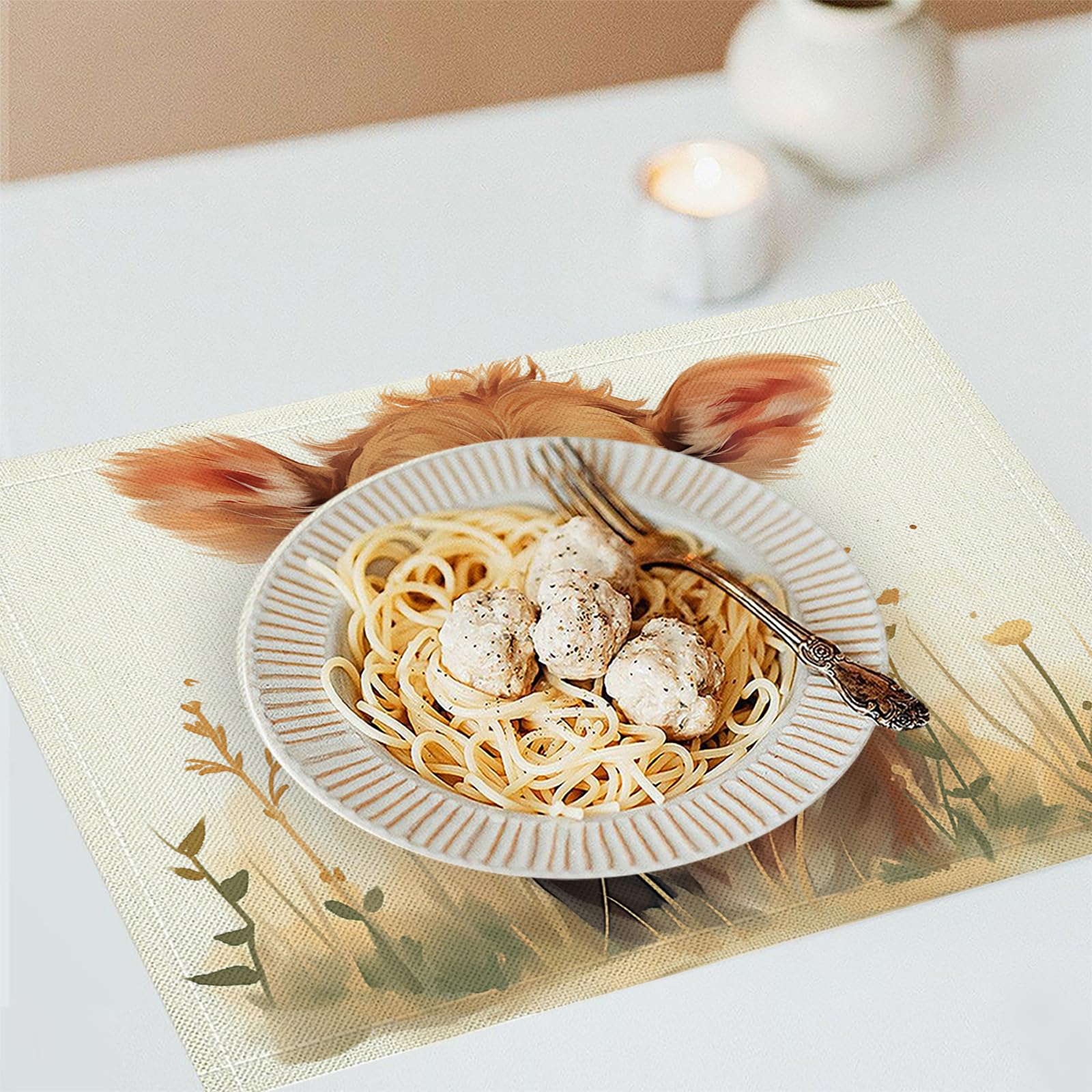 Pack de 8 Table Dessin animé en Coton et Lin, Set de décoration de Table 30×45cm pour événements, Mariage, Anniversaire, dîner, café, Cuisine, (Veau des prairies)