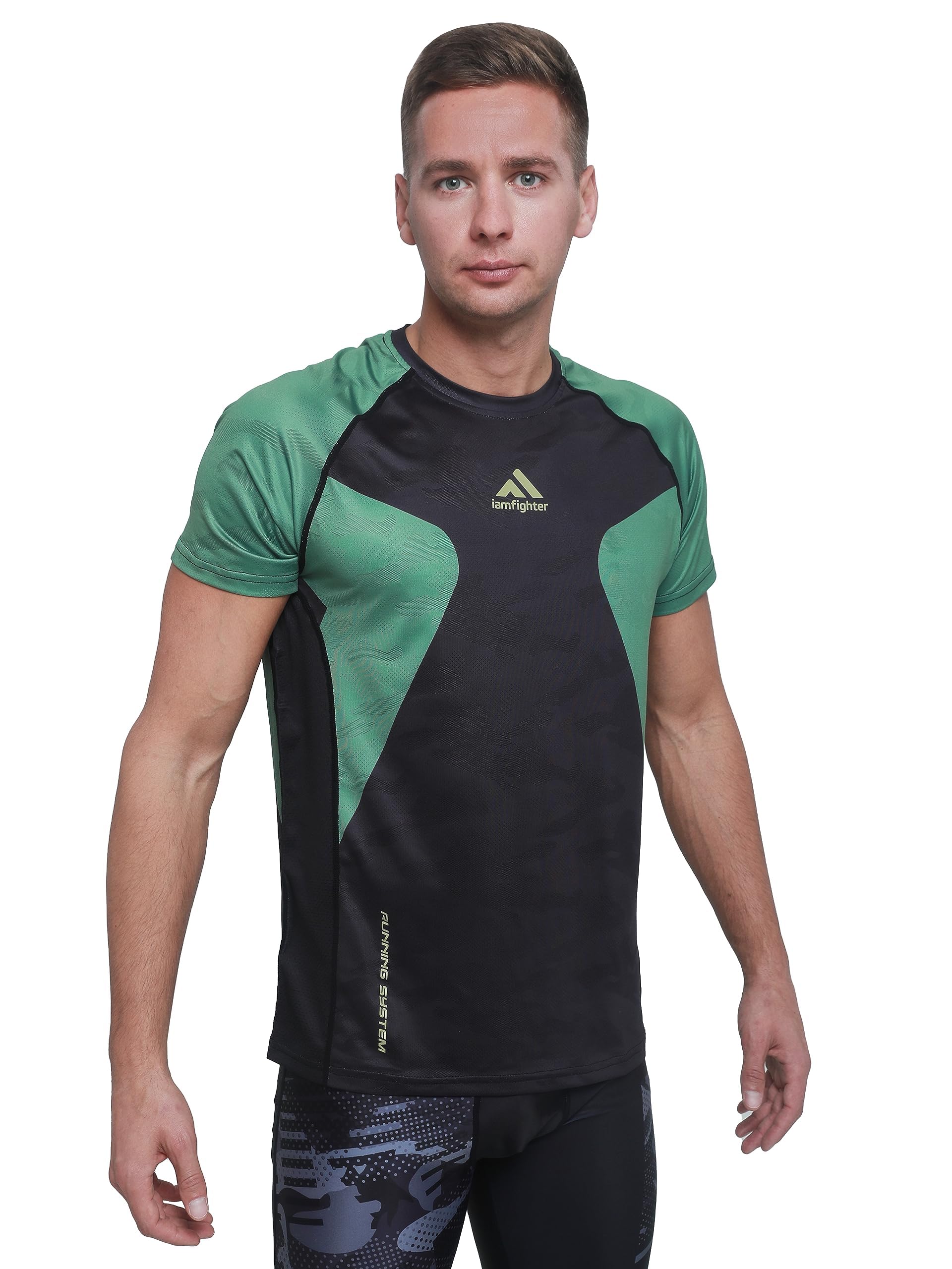 IamfighterMen's Running T-shirt Breathable Sports Fitness Clothes Quick Drying