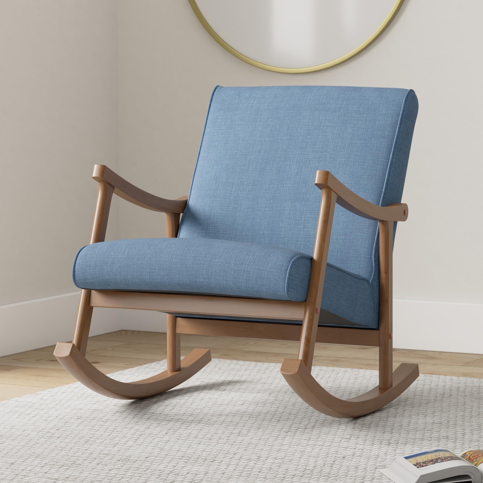 Porthos Home Hayes Rocking Accent Chair with Soft, Durable Fabric Upholstery and Sturdy Rubberwood Legs and Armrests (Ideal for Home Studios and Small Offices)