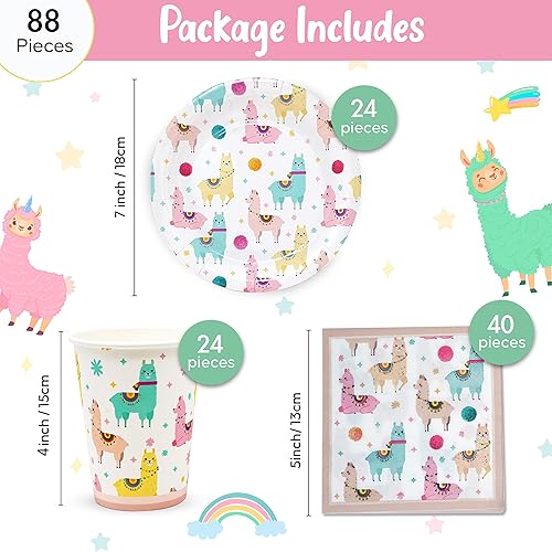 Miniatura 2 de Llama Alpaca - Juego de fiesta biodegradable para cumpleaños, eventos temáticos y ocasiones (12 tazas, 12 platos, 20 servilletas, total de 44 piezas)
