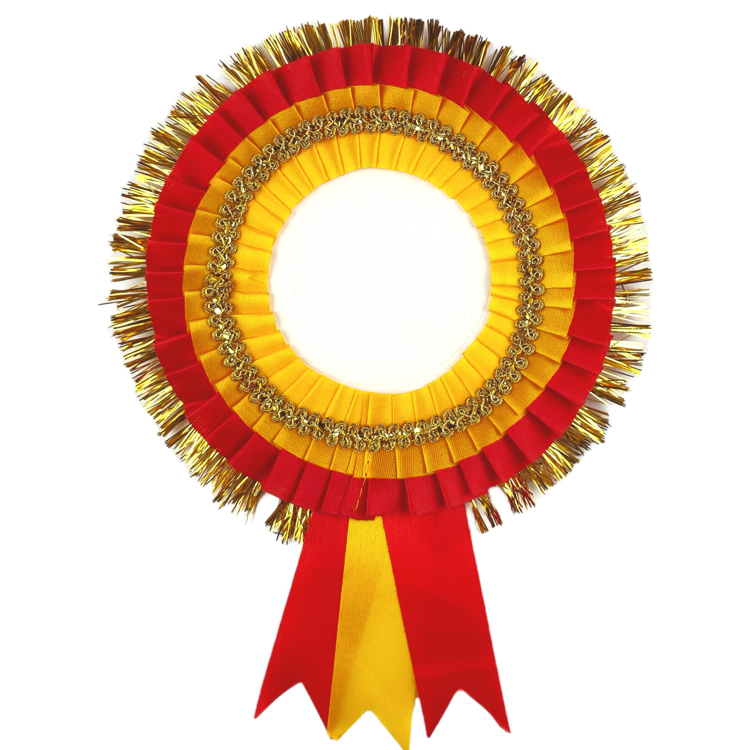 NEXGEN Trends - Special Gold VIP Satin Ribbon Badge with Safety Pins for Event,Party,Conference Meeting and Multipurpose for All Occasions Double Line Gold Jari (Pack of 5) (RED - Yellow)