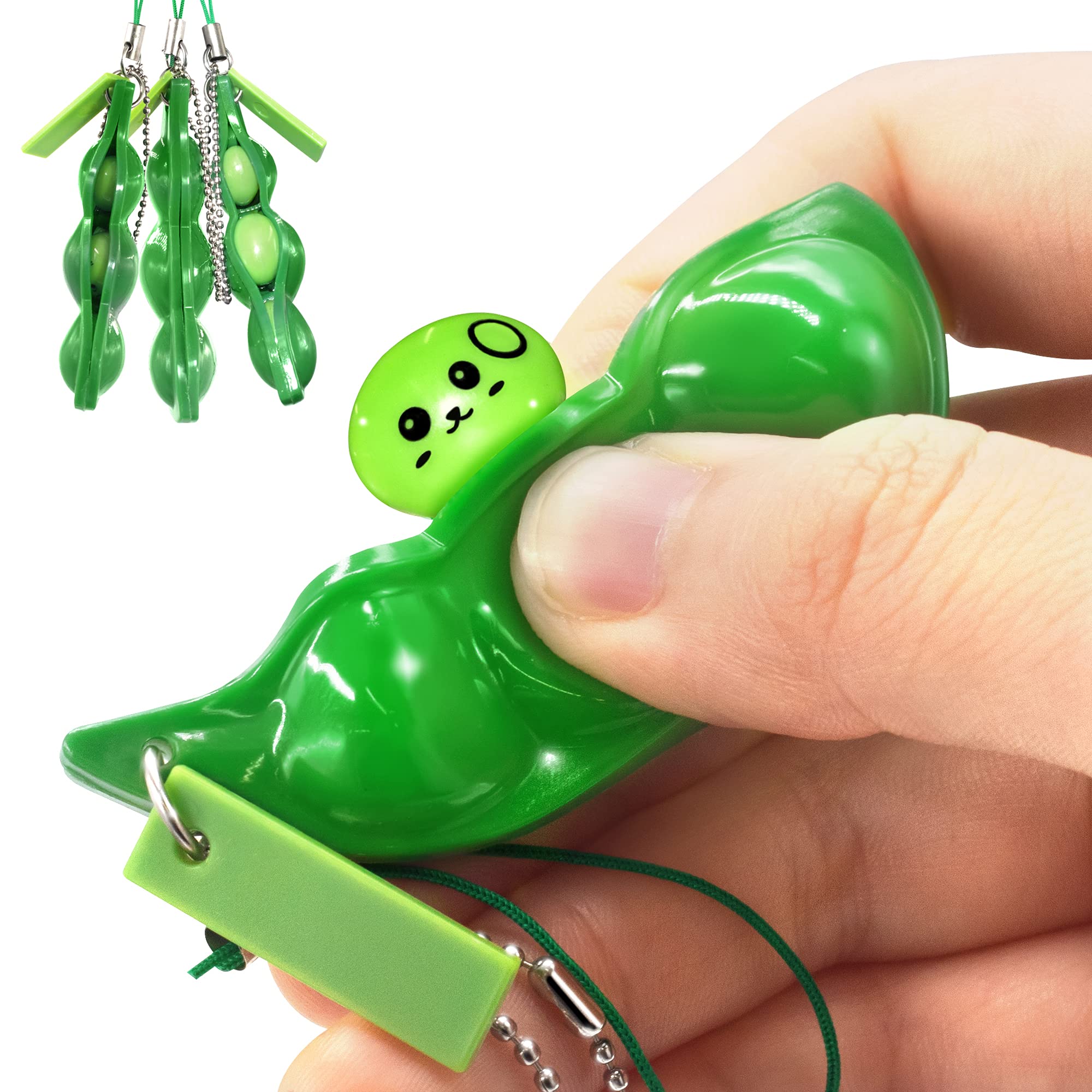 Novelty Place 3 Pack Squeeze-a-Bean Mugen Puchipuchi Fidget Toy - Random Facial Expressions Keychain Gift - Release Adults and Children Stress and Anxiety