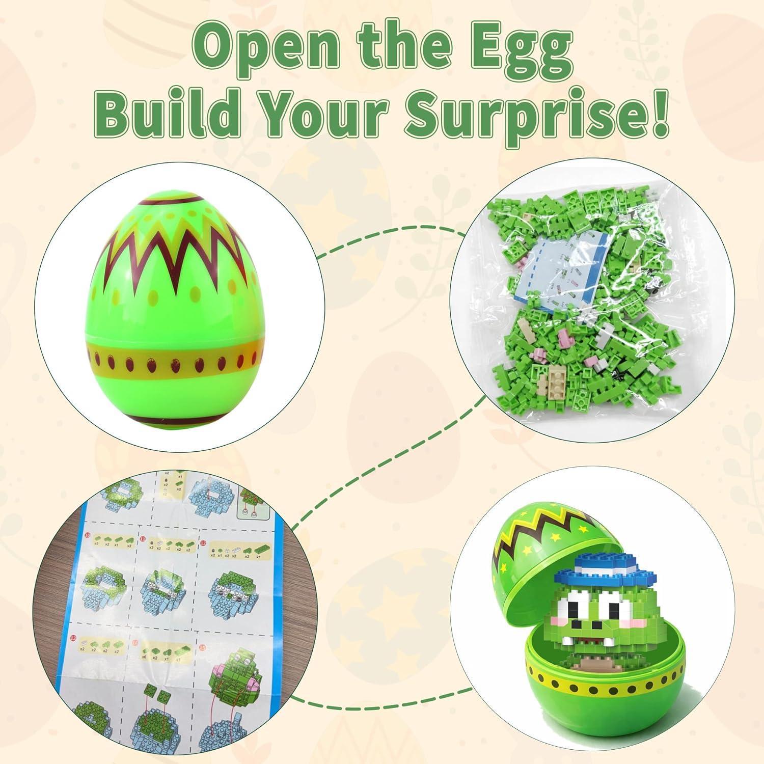 TAHAVICE 4 Pack Prefilled Easter Eggs Filler with Mini Cute Animal Building Block Set, Easter Basket Stuffers Essentials for Teen Kids,Party Favors for Boys Girls Adults Ages 6+