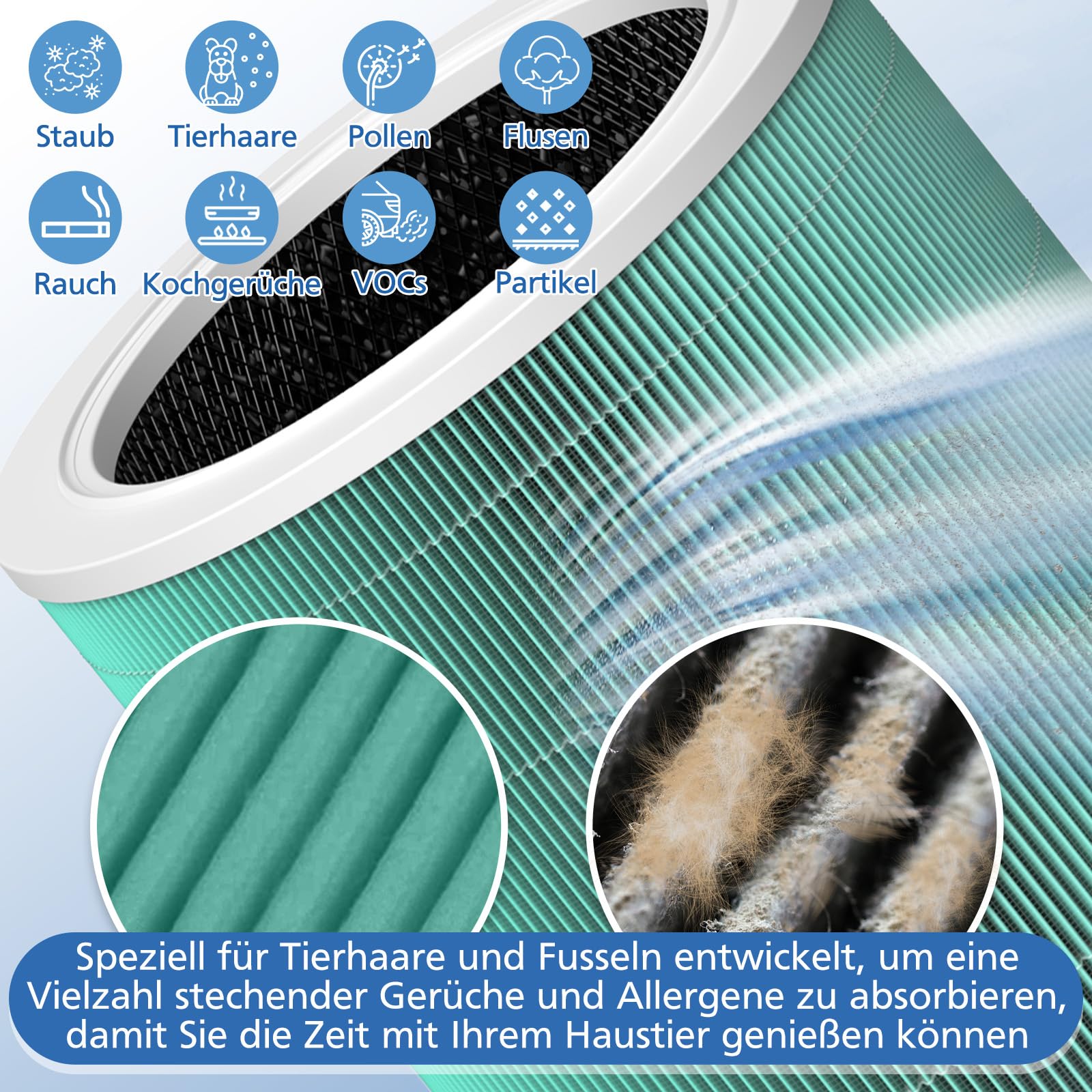 Filtro di ricambio compatibile con Xiaomi Mi Air Purifier 2, 2H, 2S, 3, 3H, Pro (Filtro HEPA True H13 di alta efficienza e filtro a carbone attivo) Verde