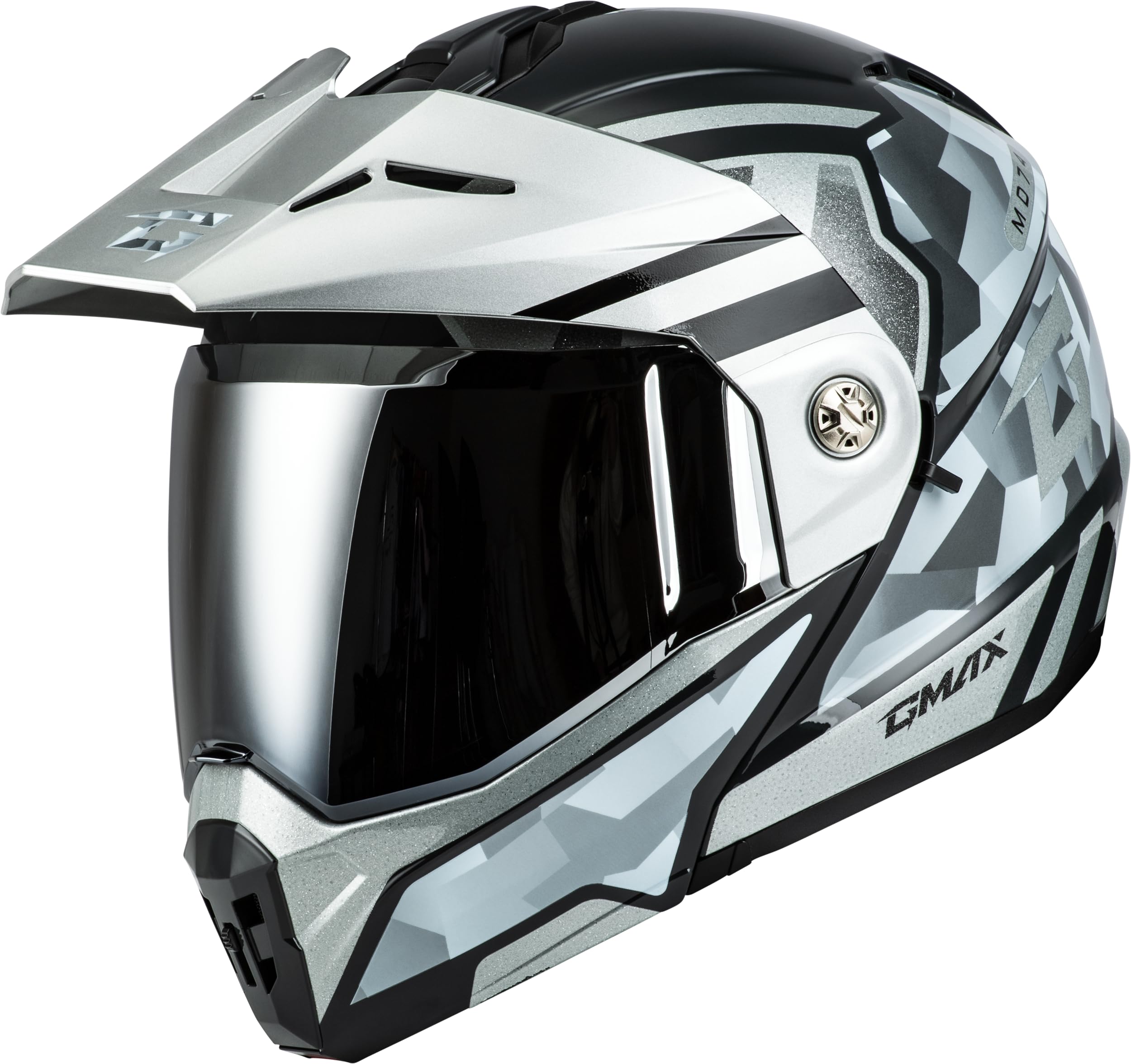 GMAX MD-74 Striker Modular Helmet (Silver/Blue Metallic, Mirror Silver, Large) - FMVSS 218 Approved