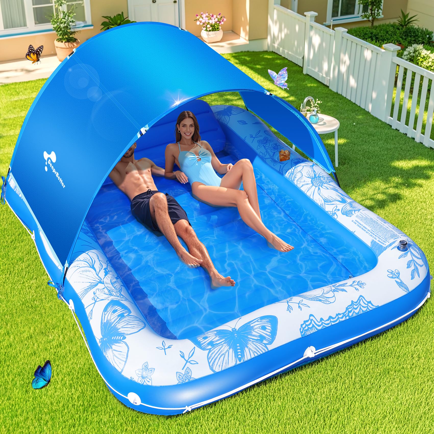 Inflatable Tanning Pool Lounger With Canopy 81x 60 Large Tanning