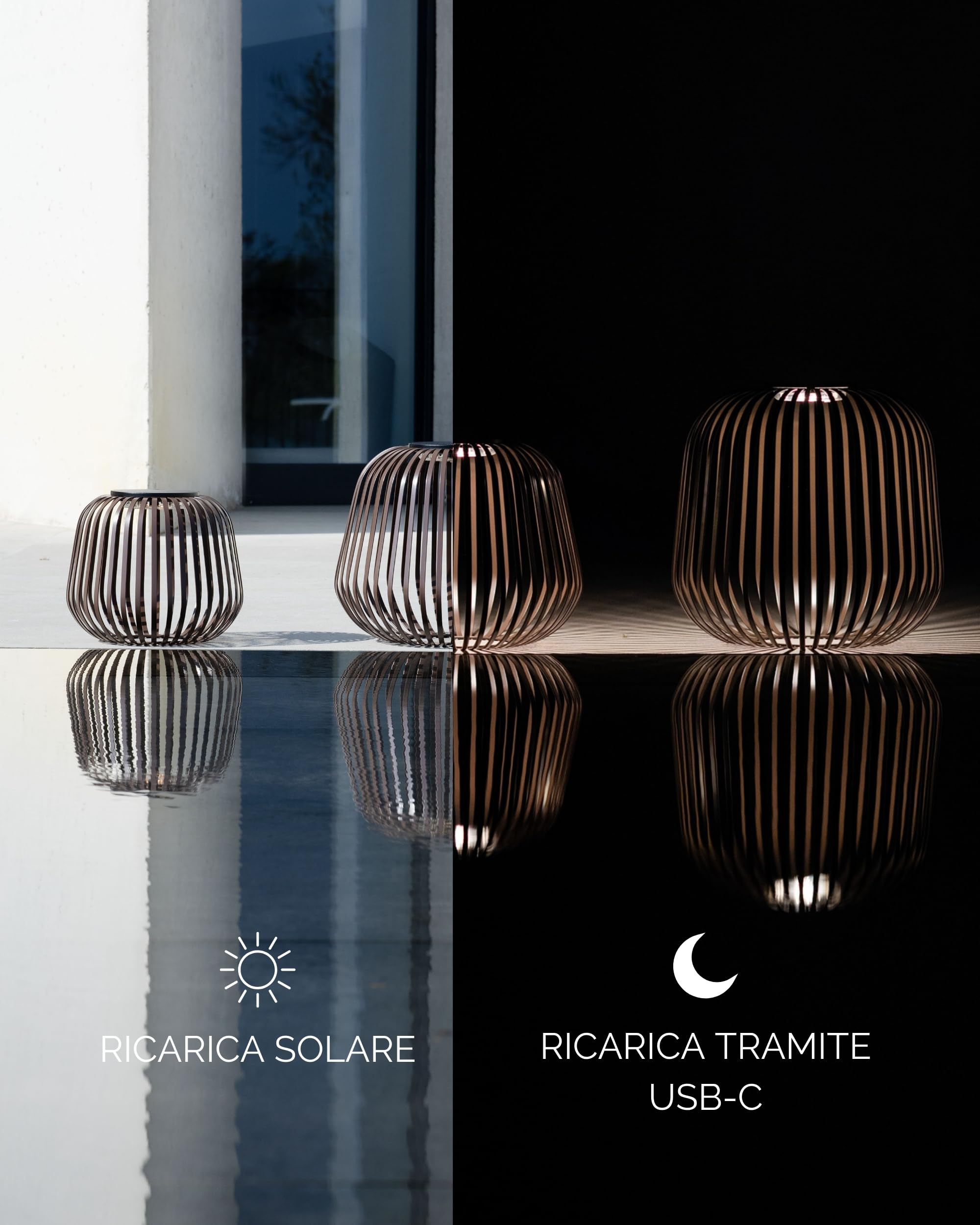 LUUK Studio Lanterna Solare, IP65, Lampada da Tavolo Senza Fili, Noce, S | Luce d'atmosfera Dimmerabile per Giardino e Balcone: Energia Solare, Ricaricabile via USB-C, per uso Interno ed Esterno