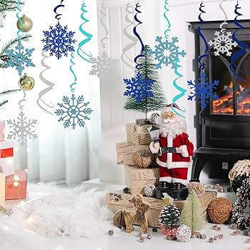 Blue and silver christmas ceiling decorations Clearance