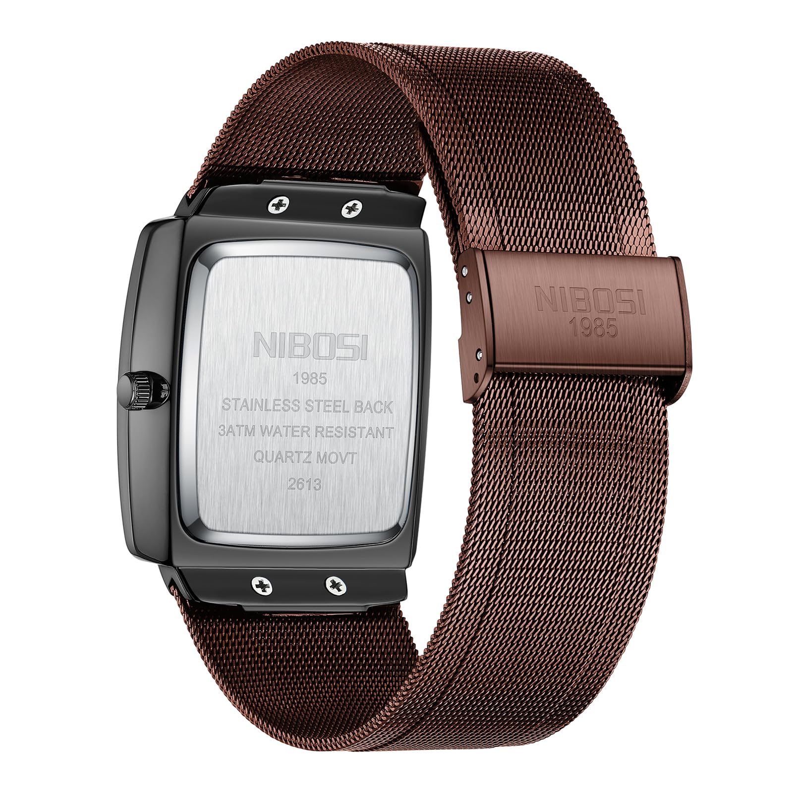 NIBOSI Orologi da uomo Orologi analogici quadrati al quarzo in acciaio inossidabile per uomo Cinturino a maglia Impermeabile Orologio sportivo da lavoro con datario