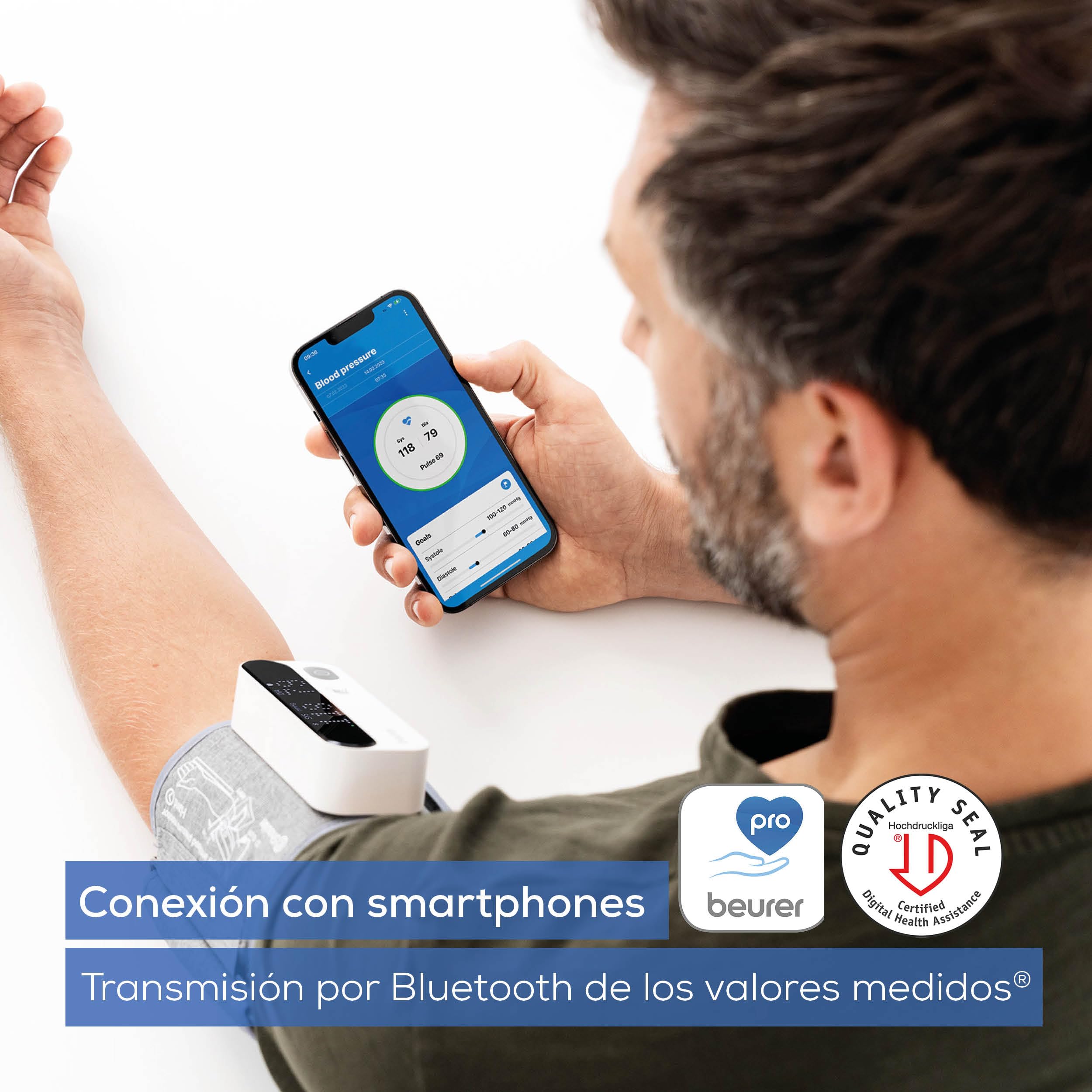 Beurer BM 59 Tensiómetro de Brazo, Brazalete Sin Tubos, Indicador de Riesgo LED, Detección de Arritmias, 22-42 cm, App, Apple Health