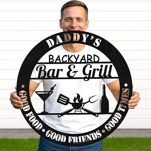 Miniatura 58 de Letrero de metal personalizado para barbacoa, letrero con nombre de bar personalizado para patio trasero, decoración de parrilla al aire libre,