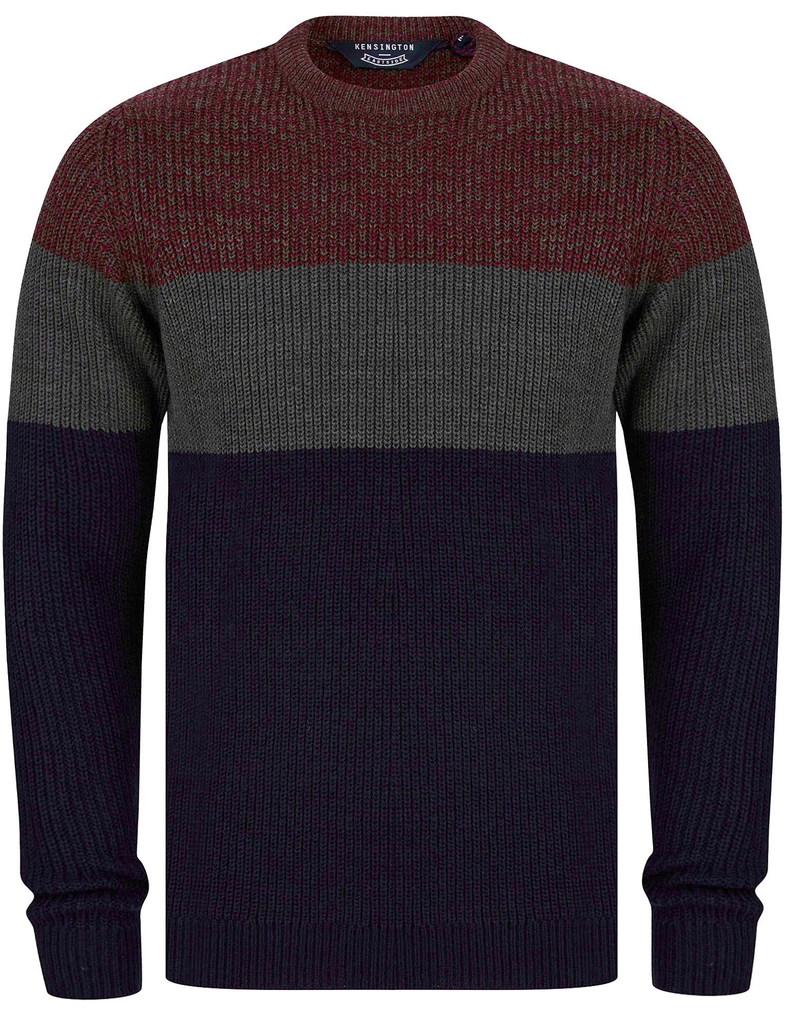 Kensington Eastside Men's Levy Colour Block Crew Neck Knitted Jumper - Claret- XXL
