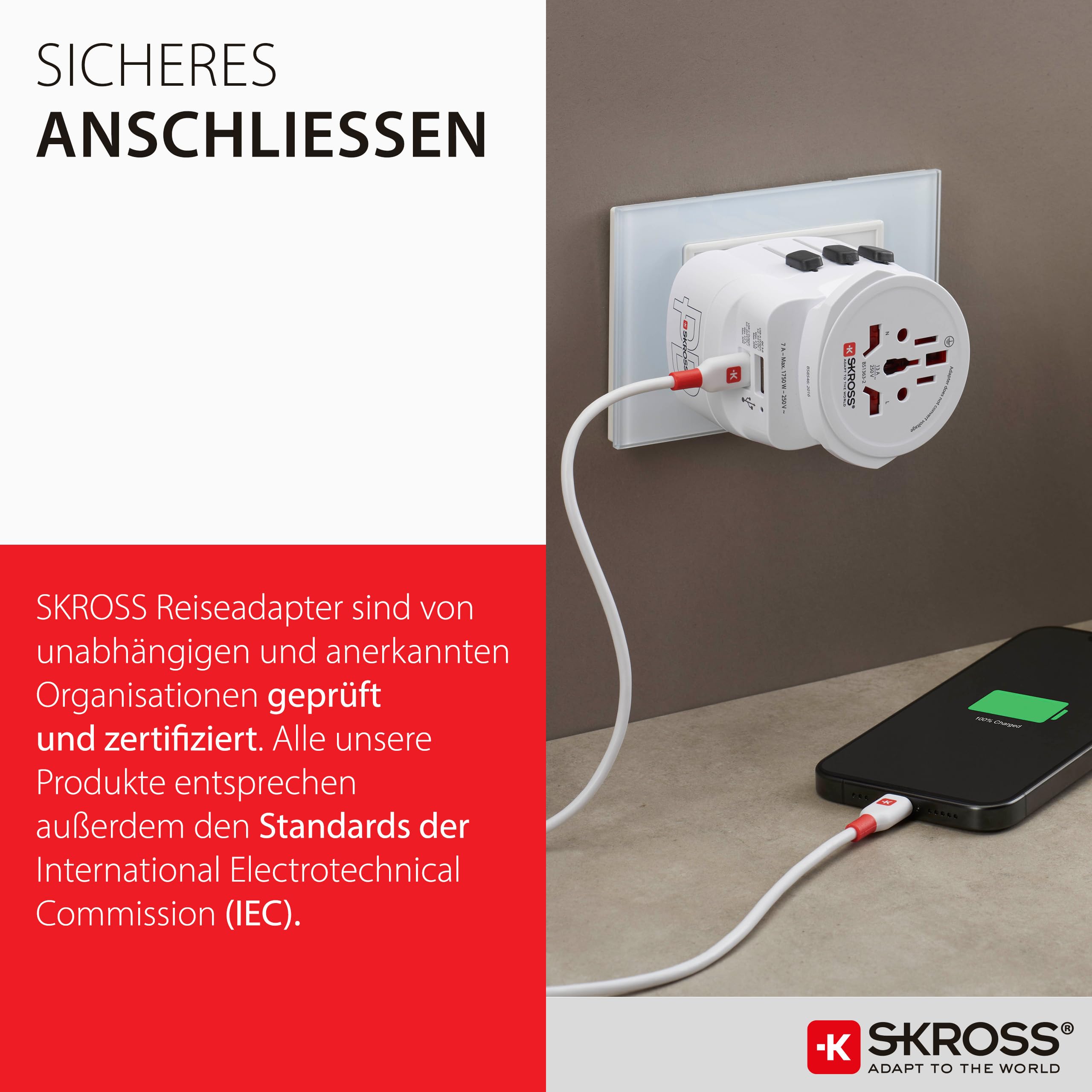 SKROSS - PRO Light USB AC45PD uniwersalny adapter podróżny do i na świat z 2 gniazdami USB - szybkie ładowanie 45 W - napięcie i moc: 100 V AC - 700 W / 250 V - 1750 W