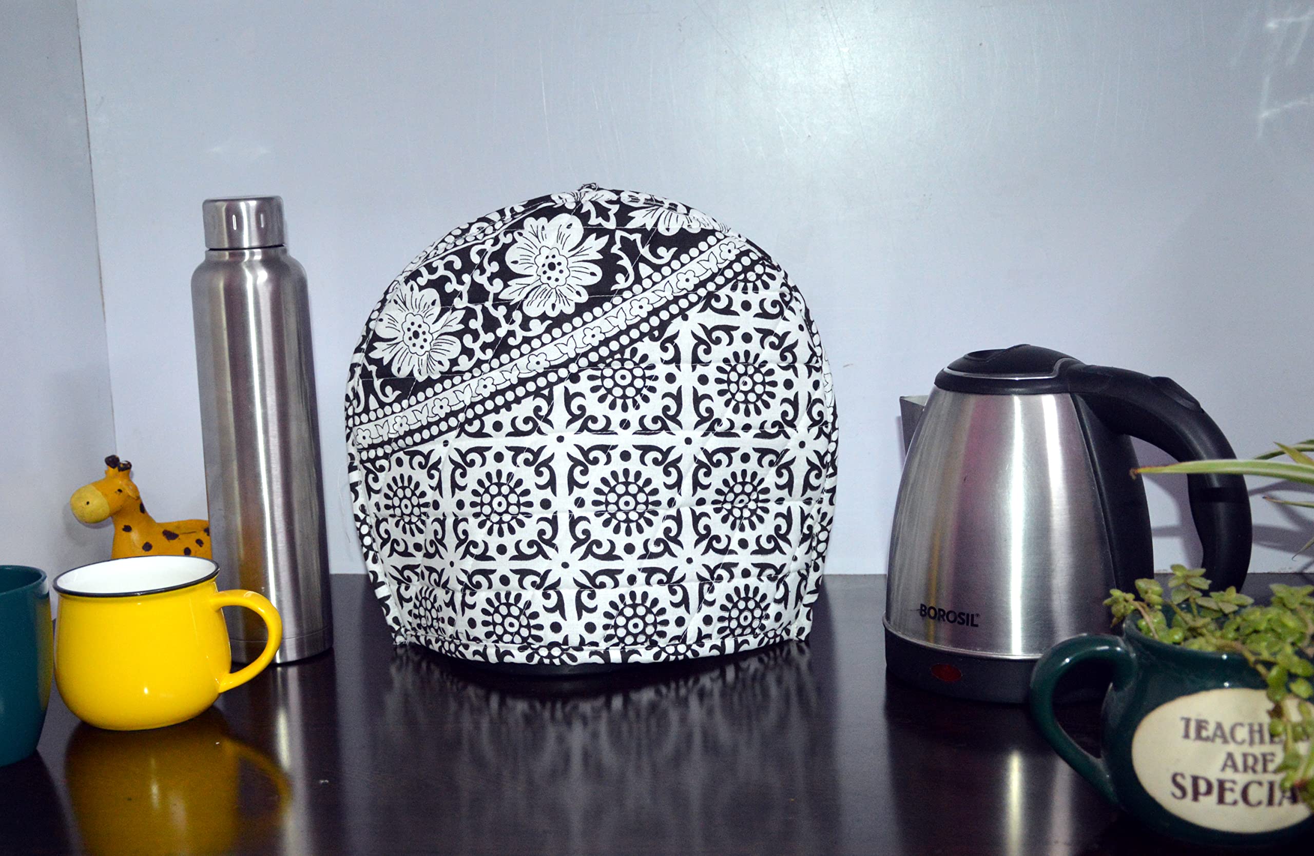 Marusthali Traditional Tea Cosy Decorative Printed Cotton Tea Cozy Indian Creative Tea Cozy Mandala Cotton Decorative Tea Cosy Kettle Tea Pot Cover (Black)