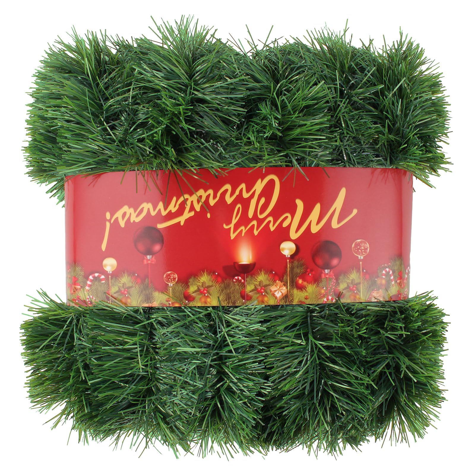 50FT Green Christmas Garland Decorations, Christmas Artificial Pine Greenery Garland Outdoor Indoor Decor, Straight Faux PVC Soft Garland for Stairs Railing Fireplace Window Mantle Home Party Decor