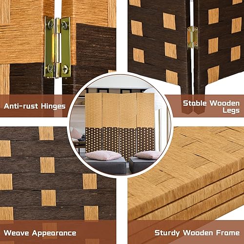 Miniatura 6 de Giantex Divisor de habitación de 4 paneles, 6 pies de alto, hecho a mano, separadores de habitación de madera portátil, pantalla plegable
