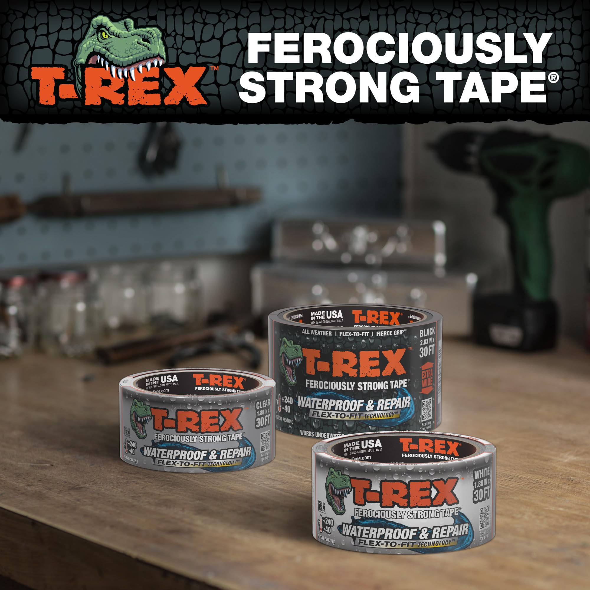 T-Rex Cinta impermeable y de reparación de piscinas, no necesita kit, permanente, funciona bajo el agua, se adhiere a superficies húmedas, transparente, 1.9 pulgadas x 30 pies (paquete de 1)