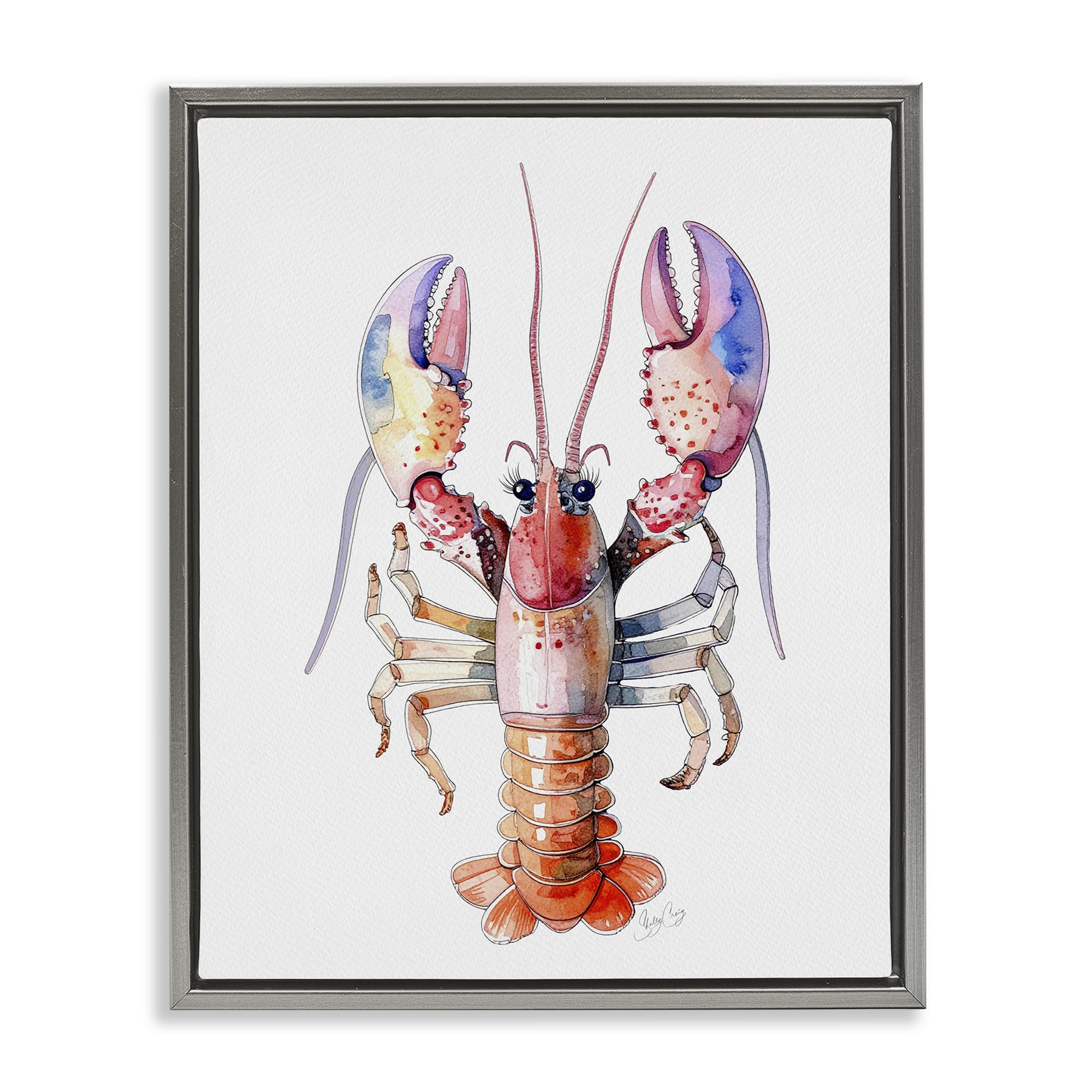 Stupell Industries Coral Claw Lobster Illustration 'Coral Claw Lobster', Floating Frame Canvas Art, Gray, 25 X 31 Inches, Easy To Hang And Sturdy, Made In Usa, By Shelly Craig