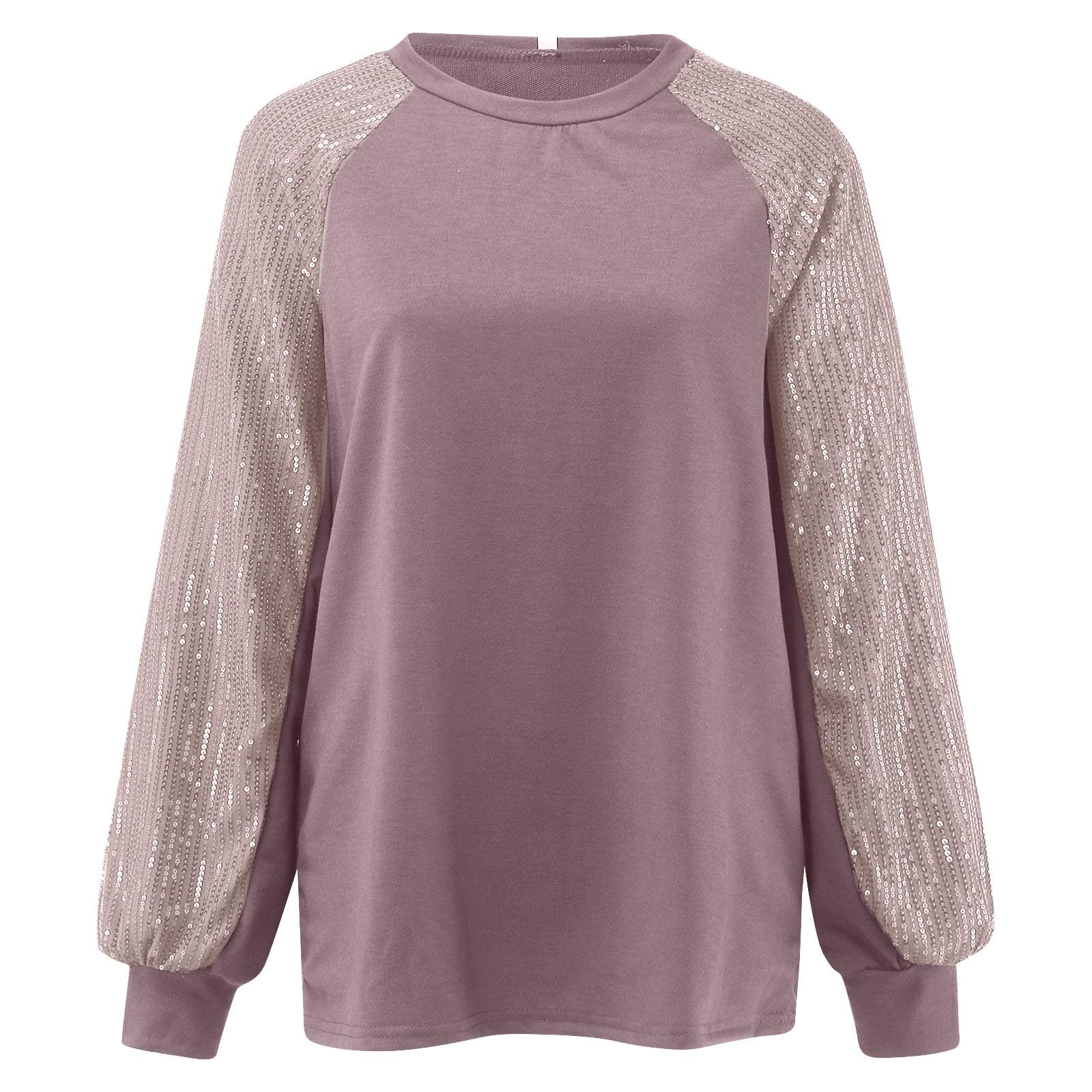 Top con paillettes da donna a maniche lunghe girocollo tinta unita glitter party t-shirt moda felpa casual comoda camicetta festival discoteca moda donna scintillante top taglie forti