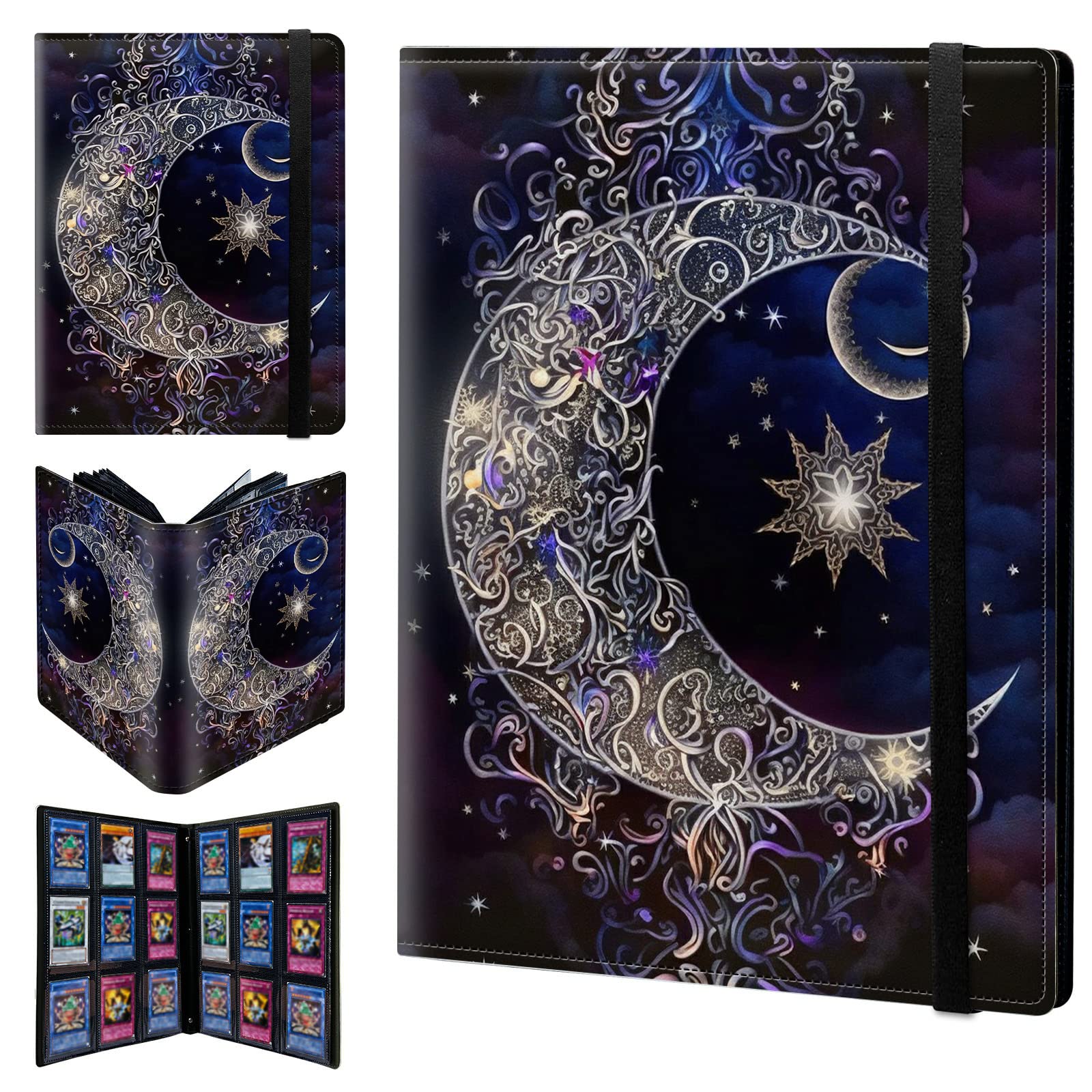 Cartella per album di carte collezionabili a 9 tasche, raccoglitore per carte da baseball con motivo luna viola
