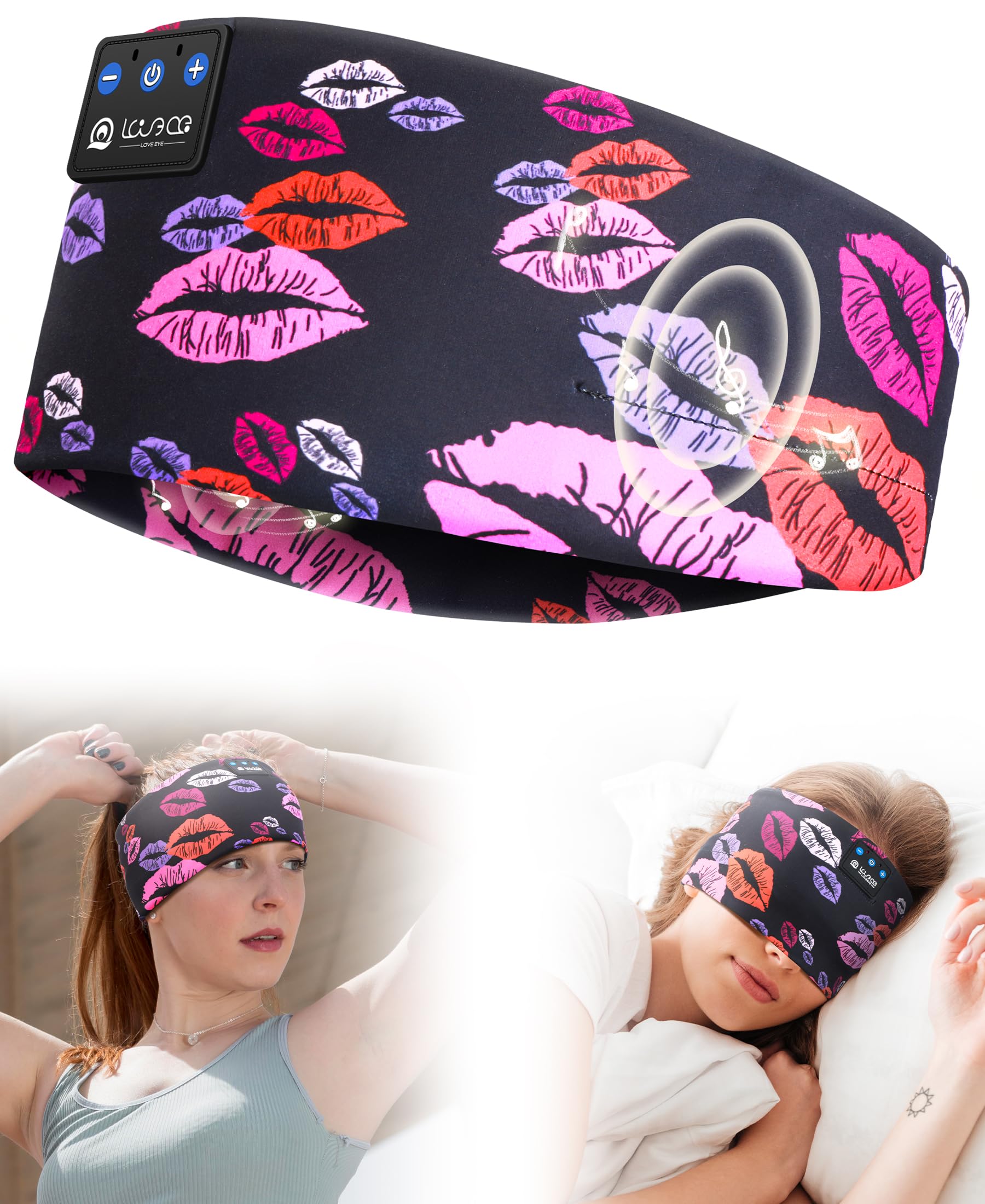 LOVE EYE Sleep Headphones Wireless Headband Headphones Bluetooth 5.4 for Side Sleeper Bluetooth Headband Earphones for Sports for tech Gadgets Gifts
