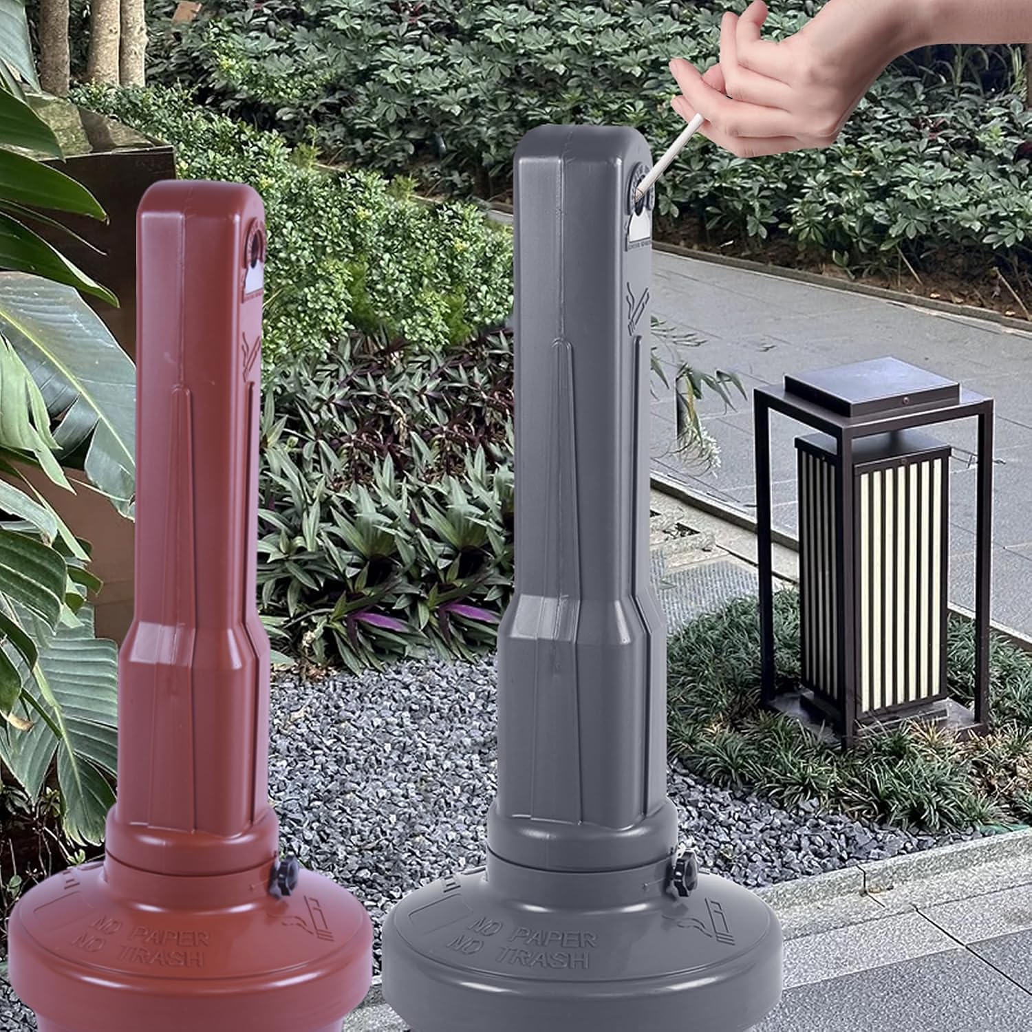 Paquete de 4 ceniceros para exteriores de 76 cm, cenicero de pie resistente al viento para balcón, patio y jardín, sin olor y sin humo, cenicero para cigarrillos para interiores y exteriores (gris)