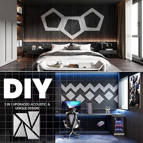 Miniatura 3 de Paquete de 22 paneles acústicos con autoadhesivo, paneles de espuma a prueba de sonido, paneles de sonido de alta densidad, paneles de pared