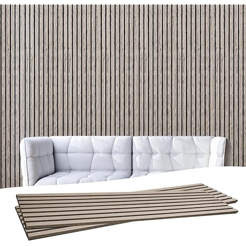 NeatiEase 3D Wood Wall Panel, 94.5 Inch Soundproof Wall Panels for Interior Wall Decor Noise Cancelling, Wood Slat Acoustic Panels, Sound Absorbing Panel with Wood Finish (2 PCS, Gray Oak)