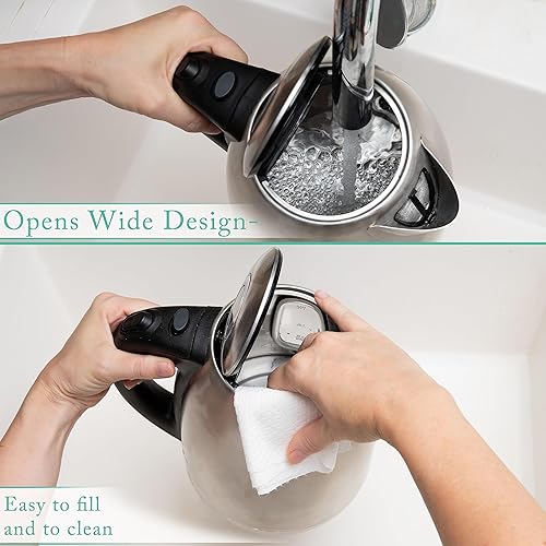 Miniatura 3 de Mixpresso Hervidor eléctrico de acero inoxidable, Olla inalámbrica 1.7L Hervidor eléctrico portátil de agua caliente, Olla de ebullición rápida