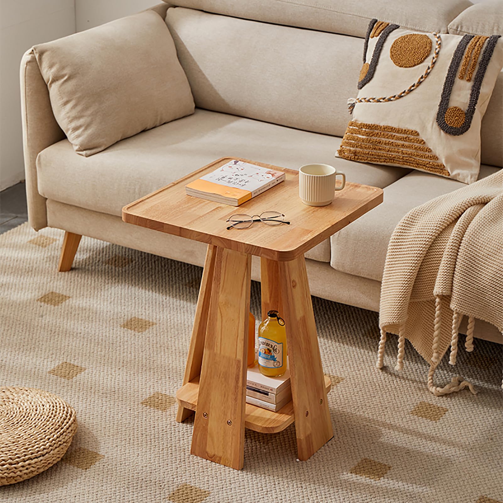 Table basse salon bois massif carrée petit espace avec rangement
