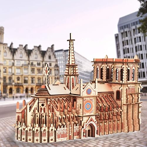 Miniatura 4 de Vileafy Rompecabezas de madera 3D para adultos y adolescentes, regalos de San Valentín, Notre Dame de París, maravilloso modelo de arquitectura