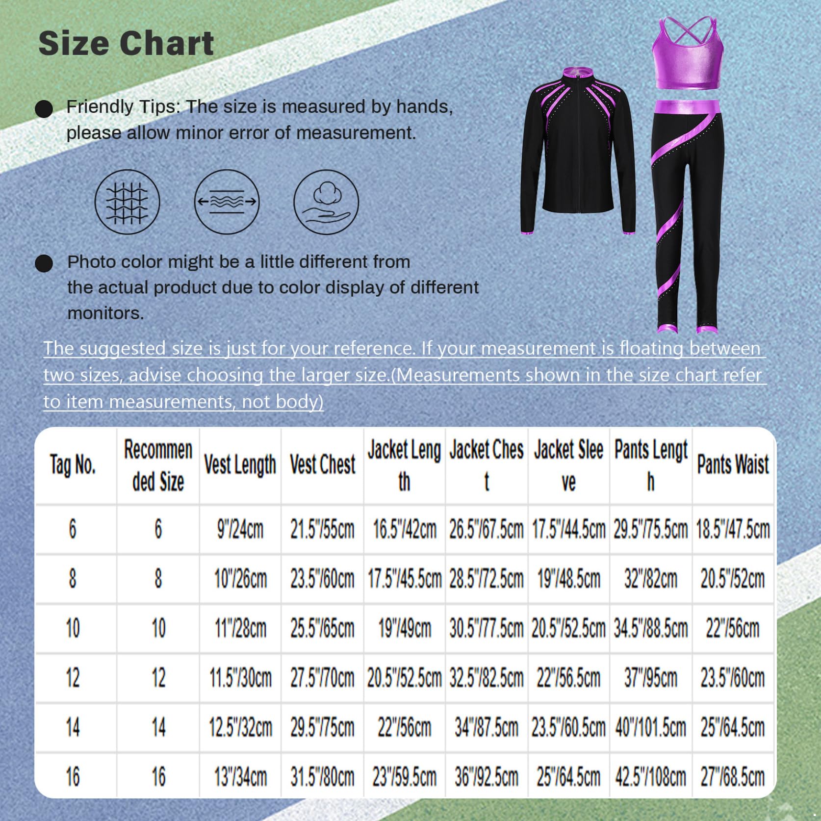 Ropa de patinaje artístico para niñas y niños, chándal metálico, sujetador deportivo, strass, chaqueta brillante, rayas, patchwork, leggings dancewear