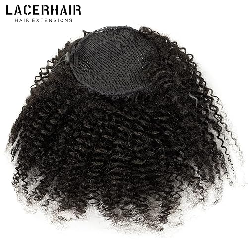 Miniatura 6 de Lacer Cola de caballo larga rizada para mujeres negras, 100% cabello humano real, 3B 3C, estilo protector, cordón, extensiones de cabello con clip,