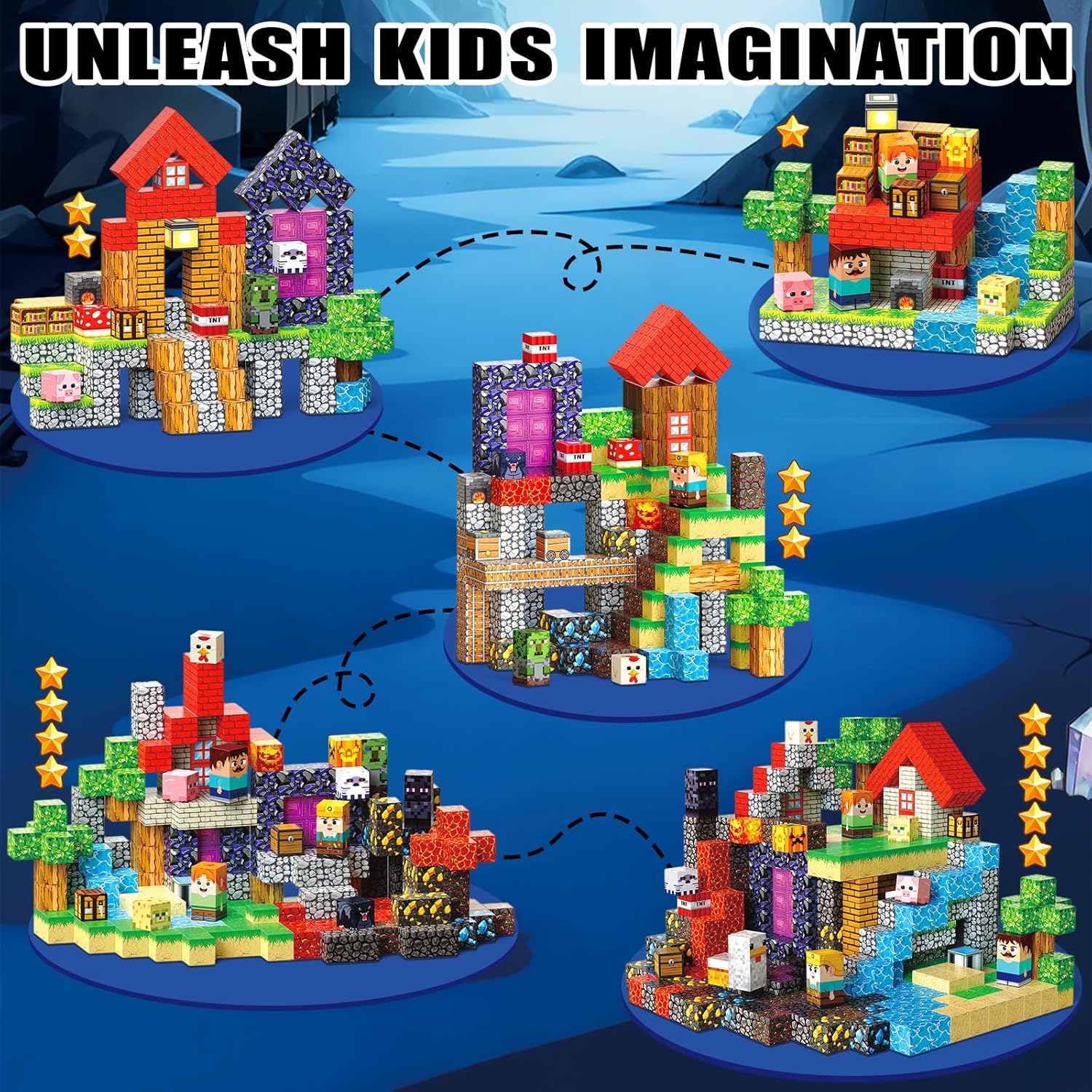 Magnetic Blocks, 400PCS Magnetic Building Blocks, Stacking Magnets for Kids, Sensory Toy for STEM Constructions Magnet Blocks for Boys Girls Age 3+, Christmas Birthday Gifts