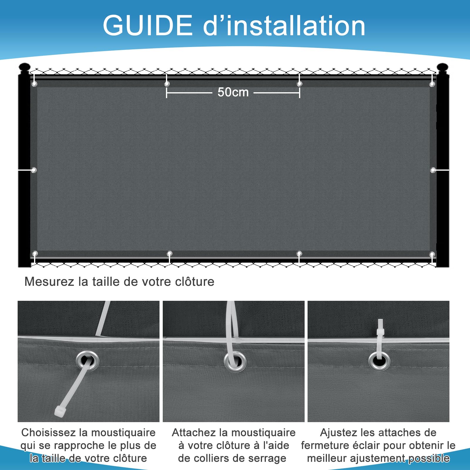 SUNNY GUARD Brise Vue Balcon 70x500cm Cache Vue Balcon,Protection UV,Coupe-Vent et Imperméable,pour Terrasse Jardin Patio,avec Attaches de câble,Anthracite Foncé