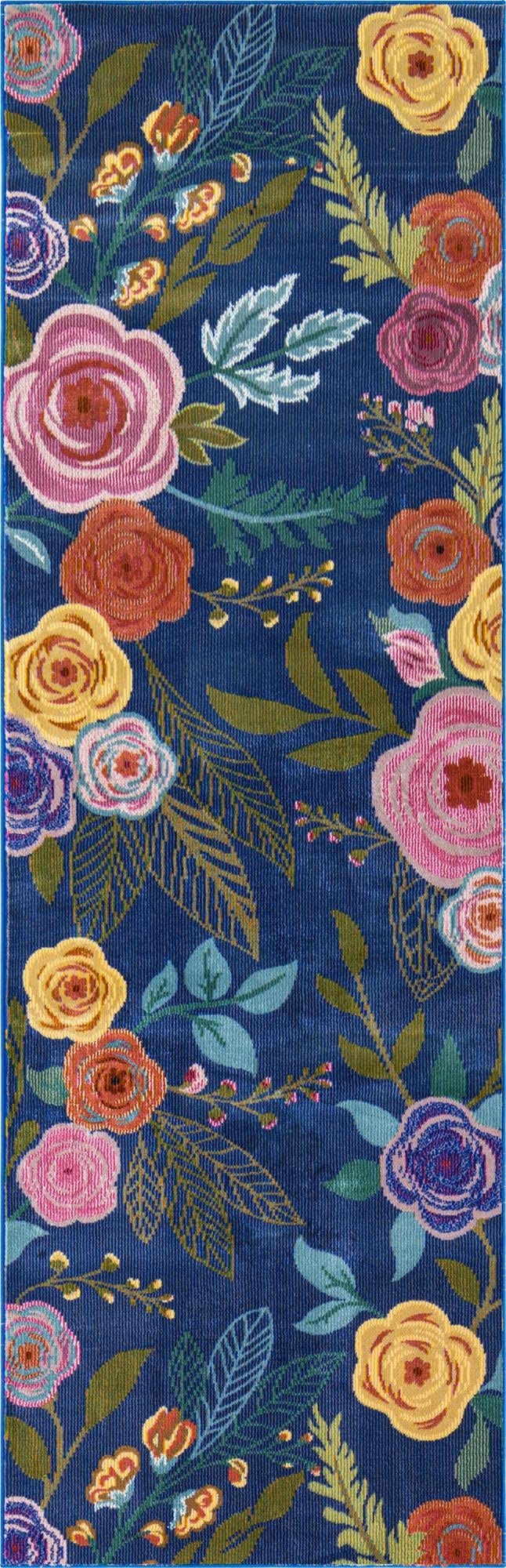 Rugs.com Blossom Collection Rug – 6 Ft Runner Blue Medium Rug Perfect for Hallways, Entryways