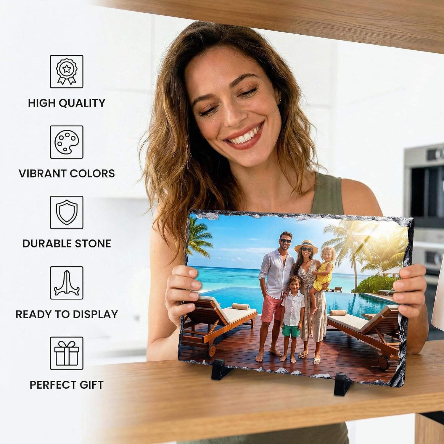 ArtPix 3D Personalized Picture Slate Frame, Customized Photo Print Stone for Mother, Wife, Women, Custom Gift, Rock Slate Plaque Frame - Family, Mom, Dad, Father (Large - Rectangle)