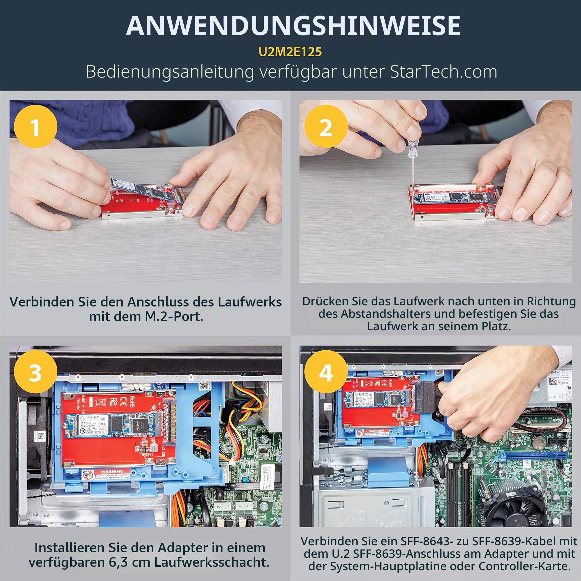StarTech.com M.2 PCIe NVMe auf U.2 (SFF-8639) Adapter - Für SSDs - Laufwerk auf U.2 Host Konverter (U2M2E125), Personal Computer, OS Independent