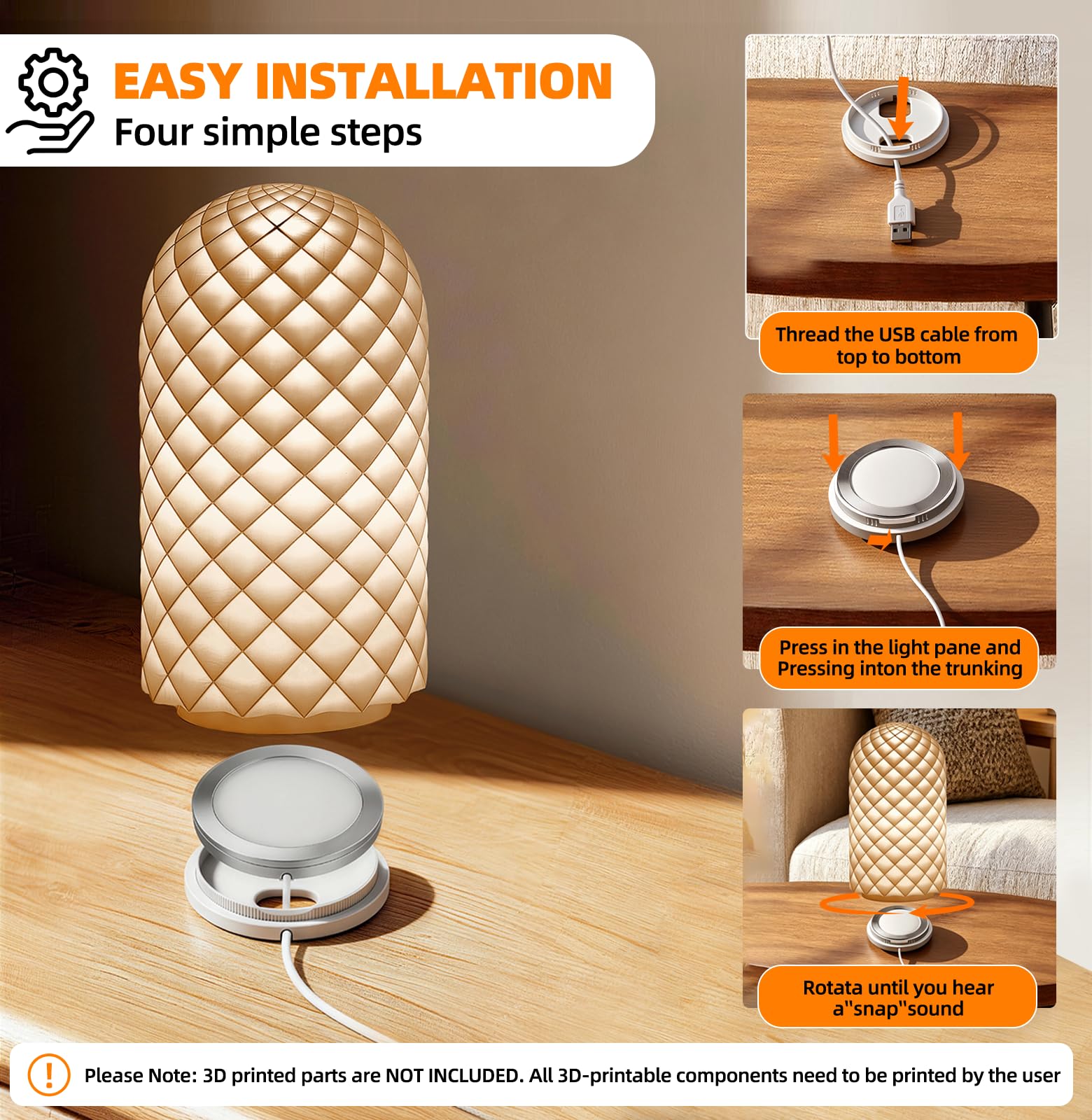 3-częściowy zestaw lamp LED do drukarki 3D 001 z 3 kolorami, zasilanie przez USB 5 V, oświetlenie LED do Bambu Lab Makerworld/część drukarki 3D / lampka nocna, zamiennik/model sprzętu DIY