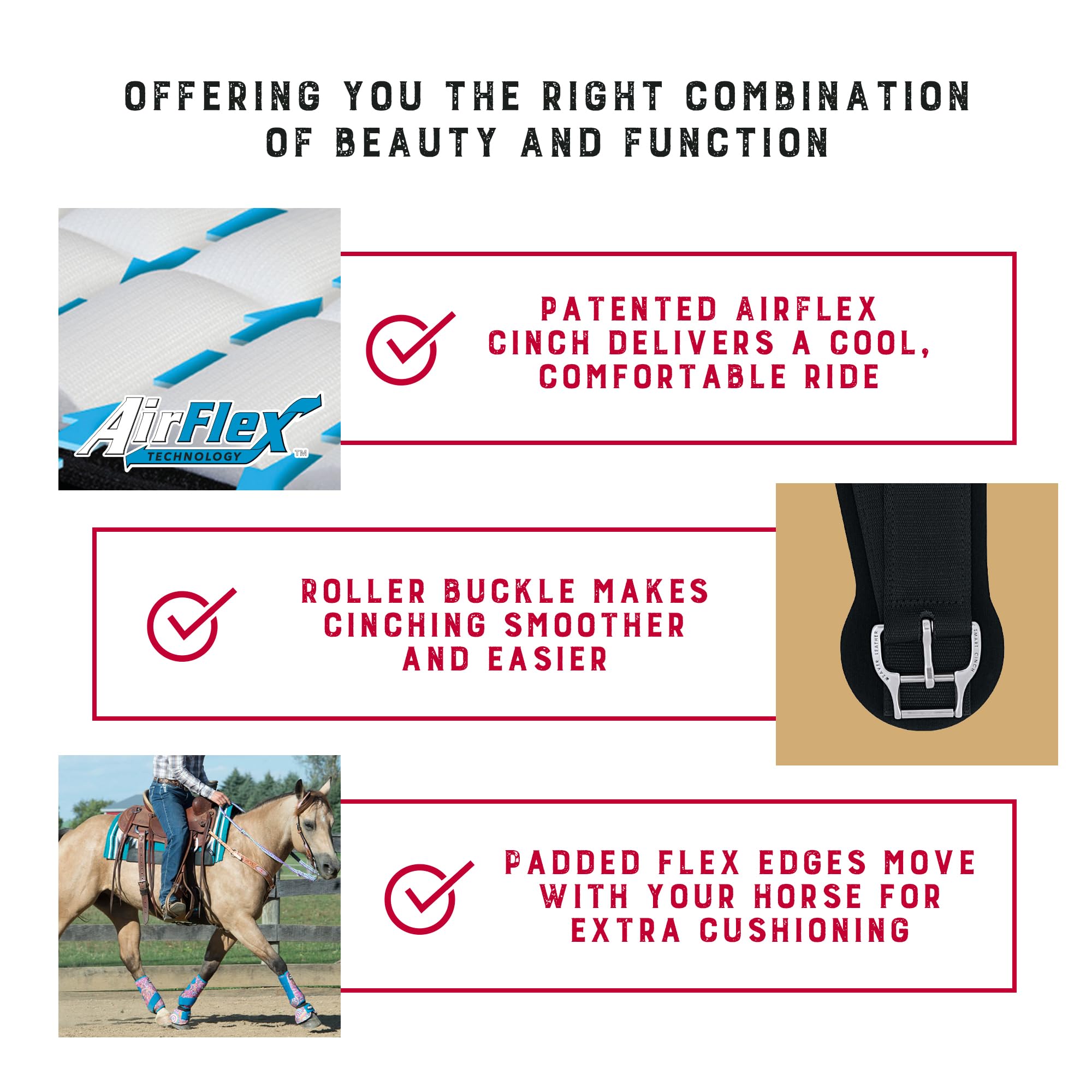 Weaver Equine, Airflex, Anti-Rutsch-Sattelgurt aus Nylon-Gewebe mit Smart-Cinch-Schnalle, Western-Reitzubehör, schwarz