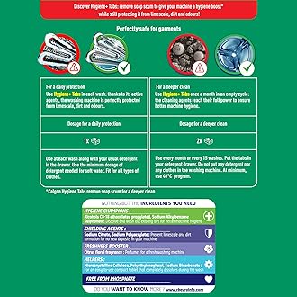 Calgon Hygiene Plus Washing Machine Cleaner & Limescale Remover, Water Softener Tablets, Unscented, 65 Tablets, Pack of 1