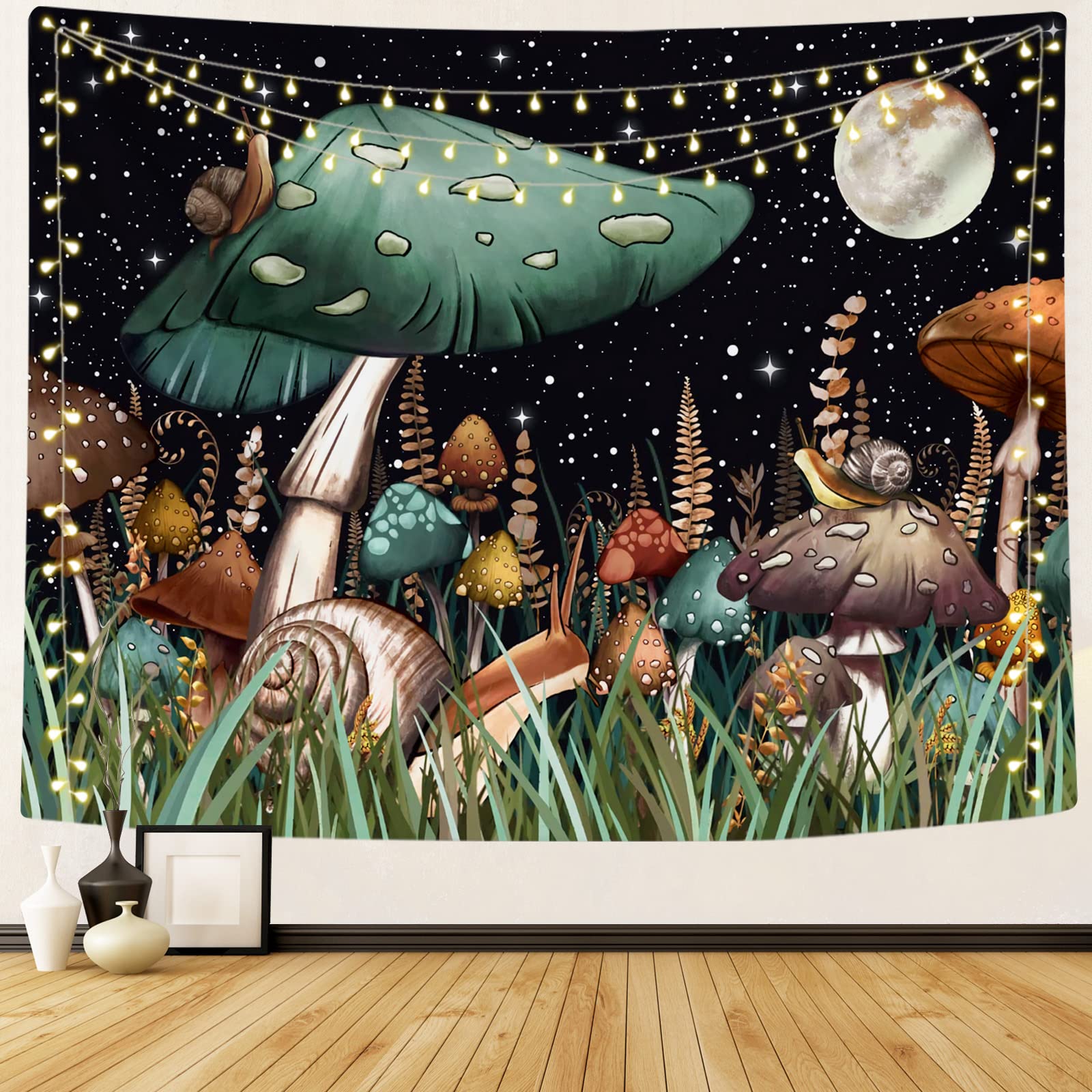 Trippy Mushroom Tapestry Moon and Stars Tapestry Wall Art Fantasy Tapestry Decoration Hanging for Bedroom,Livingroom(80 x 60 inches)