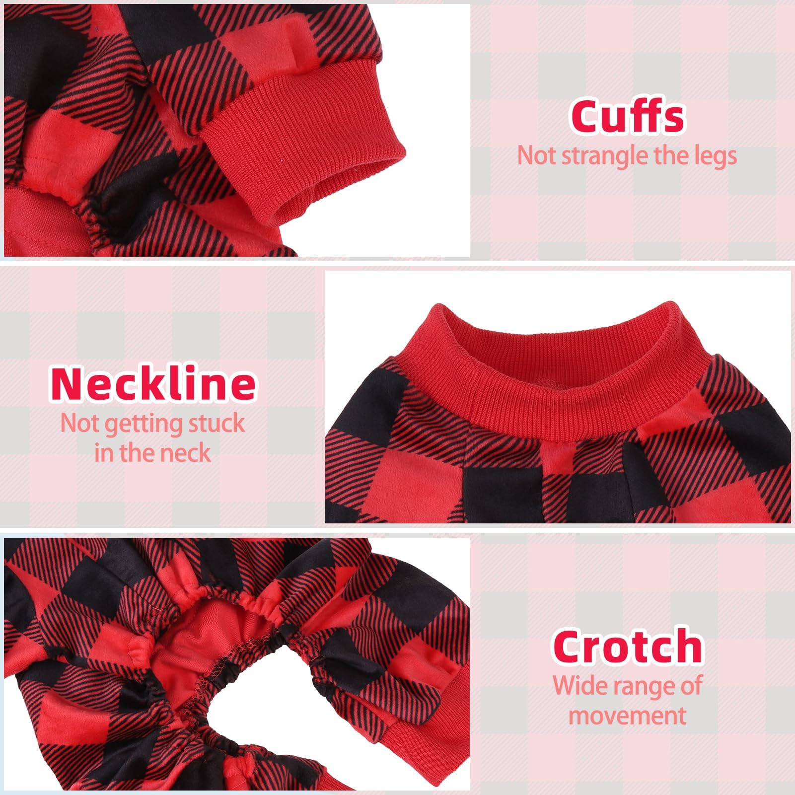 PUPTECK Hunde-Pyjama aus weichem Fleece, für kleine und mittelgroße Hunde, bezaubernder Welpenpullover, leichter Katzenmantel, Haustierbekleidung, kariert, Größe L